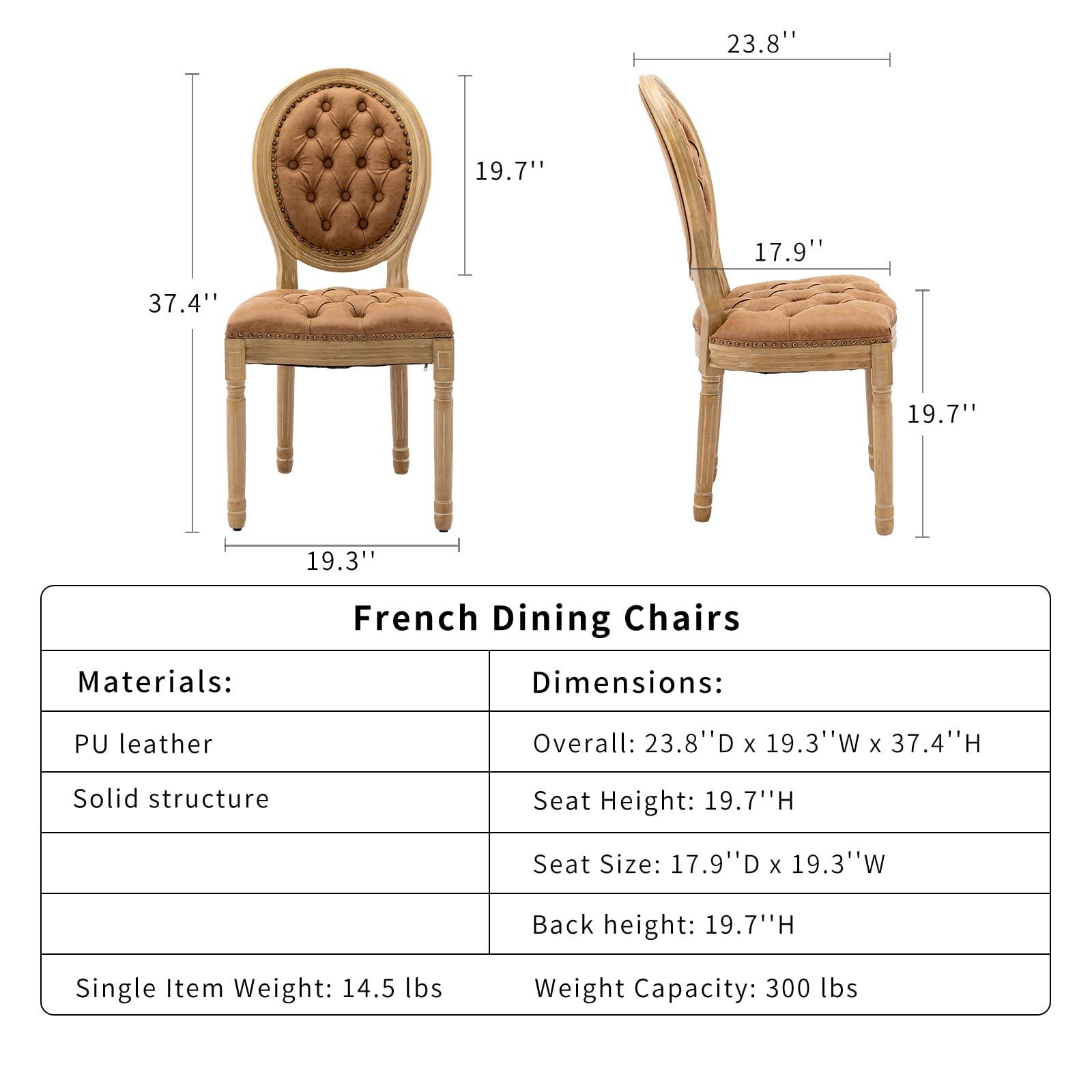 ODUSE-DAILY ODUSE-DAILY French Country Dining Chairs Set of 6, Caramel Kitchen & Dining Room Chairs, Faux Leather Kitchen Chairs, Tufted Upholstered, Wood Legs, Sillas De Comedor (PU, Amber, 6Pcs)