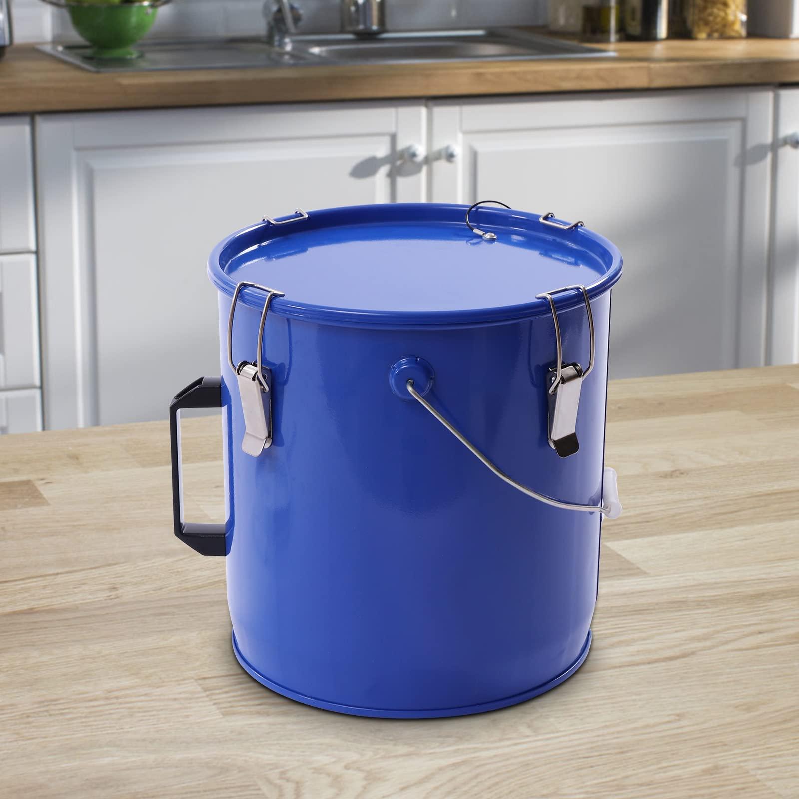LOYALHEARTDY Fryer Grease Bucket 6 Gal/23 L Grease Disposal Bucket Oil Filter Pot Oil Disposal Caddy Steel Fryer Oil Bucket w/Lid & Lock Clips Oil Caddy w/Filter Bag Oil Transport Container, Blue