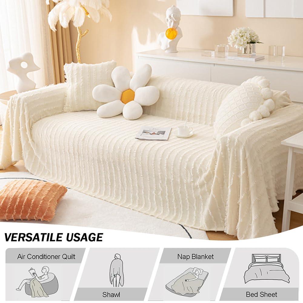 SPOUR Large Soft Tassel Throw for Sofa 1/2/3/4 Seater - Reversible Lightweight Decorative Blanket for Chair, Settees, Couch, Bed - Versatile and Stylish Blanket Throw