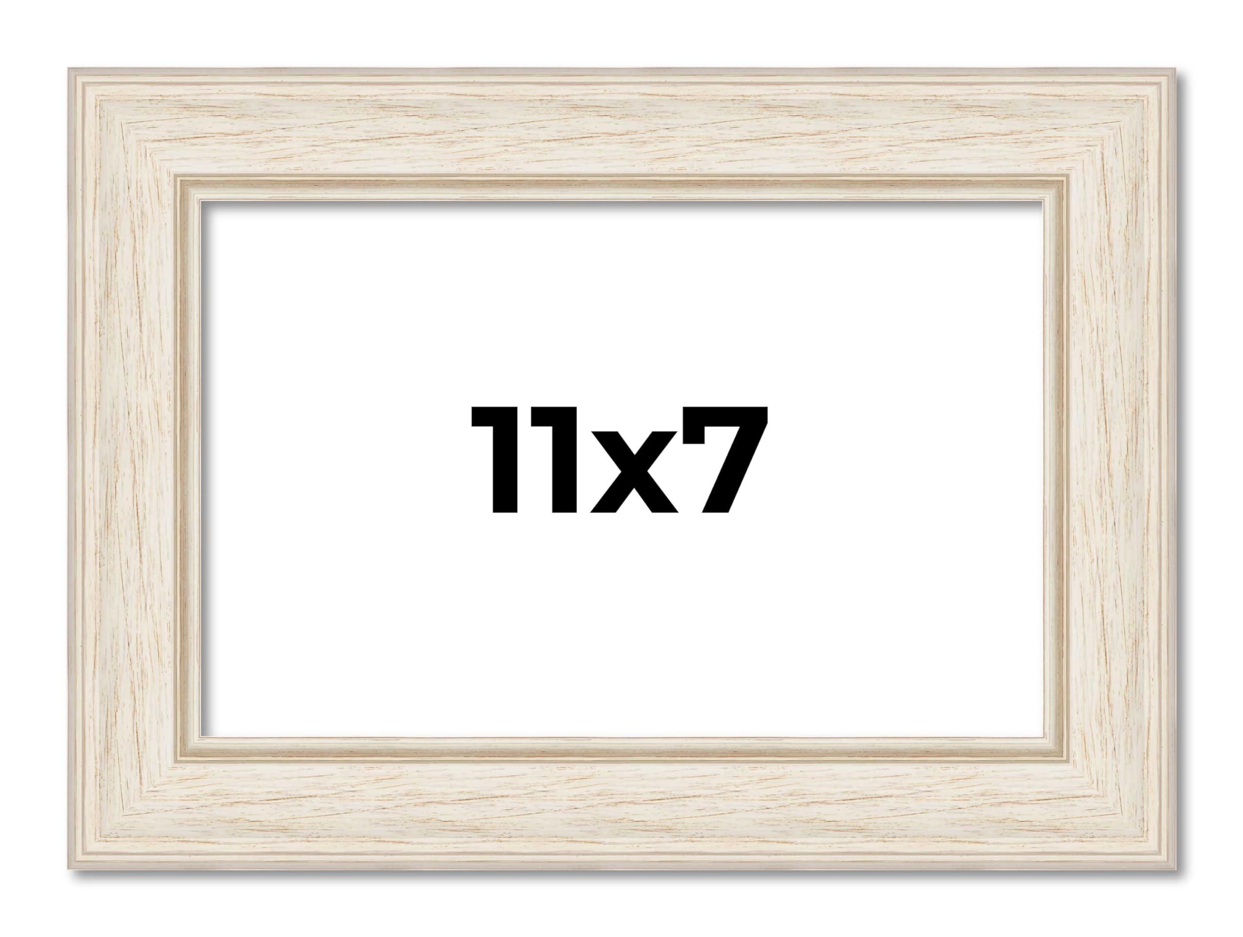 CustomPictureFrames.com 11x7 Frame White Wash Rustic Cream Picture Frame | 1.75 Inch Moulding Width | Complete with UV Acrylic Plexiglass, Foam Board Backing & Hanging Hardware