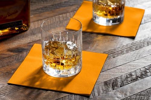 Servietto Disposable Linen-Feel Cocktail Napkins, 200-Pack 5\" x 5\" ORANGE Paper Beverage Napkins For Bar, Restaurant And Caf, Dessert Napkins For Party, Wedding Or Event