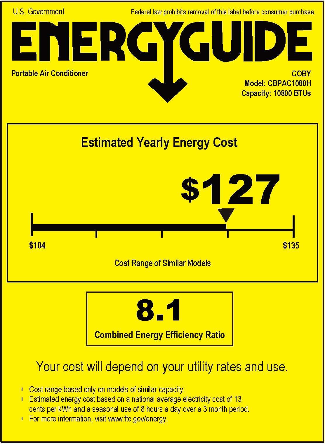 Coby Coby CBPAC1080H 4-in-1 AC Unit, Heater, Dehumidifier & Fan, 15,000 Portable Air Conditioner, 15000 BTU + Heat, White
