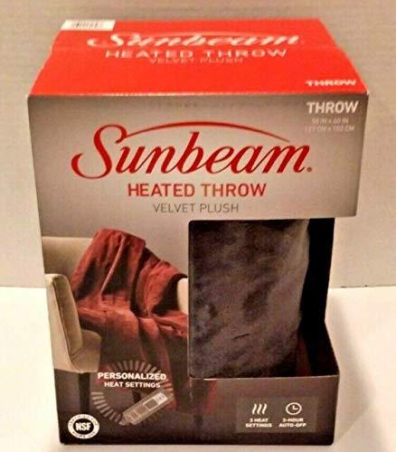 Sunbeam Sunbeam Velvet Plush Electric Heated Throw Blanket, Gift Boxed, 3-Heat Settings, Machine Washable, 50\" x 60\", (Cocoa)