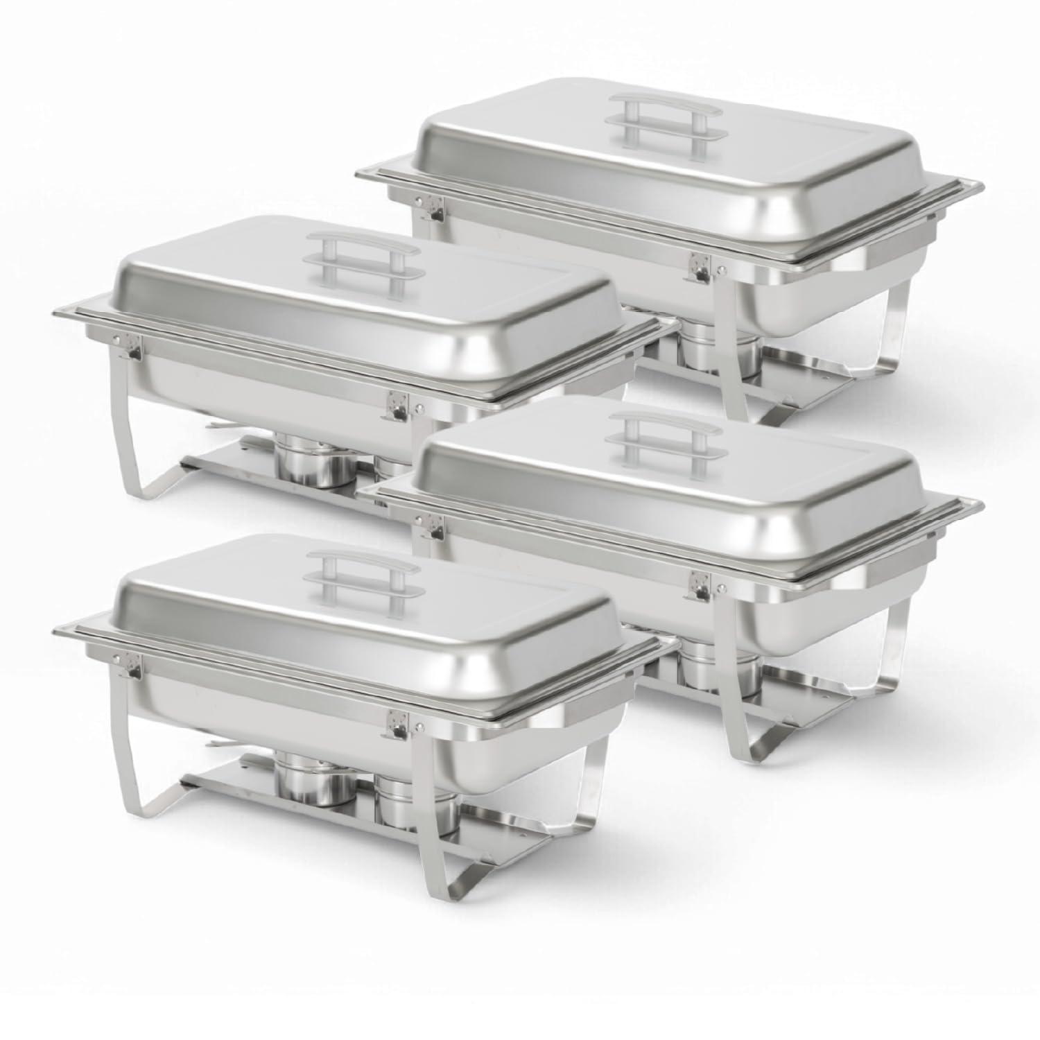 ALPHA LIVING ALPHA LIVING 70014-GRAY 4 Pack 8QT Chafing Dish High Grade Stainless Steel Chafer Complete Set, 8 QT, Alpine Gray Handle