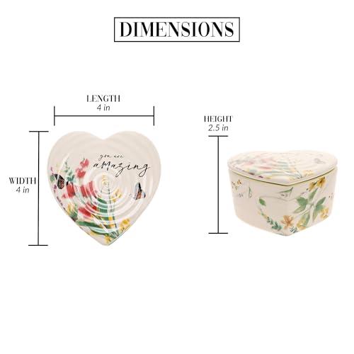 Pavilion Gift Company Pavilion Gift Company - You Are Amazing Ceramic Heart-Shaped Keepsake Box, Friend Gift, Best Friend Gift, Jewelry Keepsake Decorative Box, Jewelry Box For Mom, Daughter, Sister, Friend, 2 Count, Cream