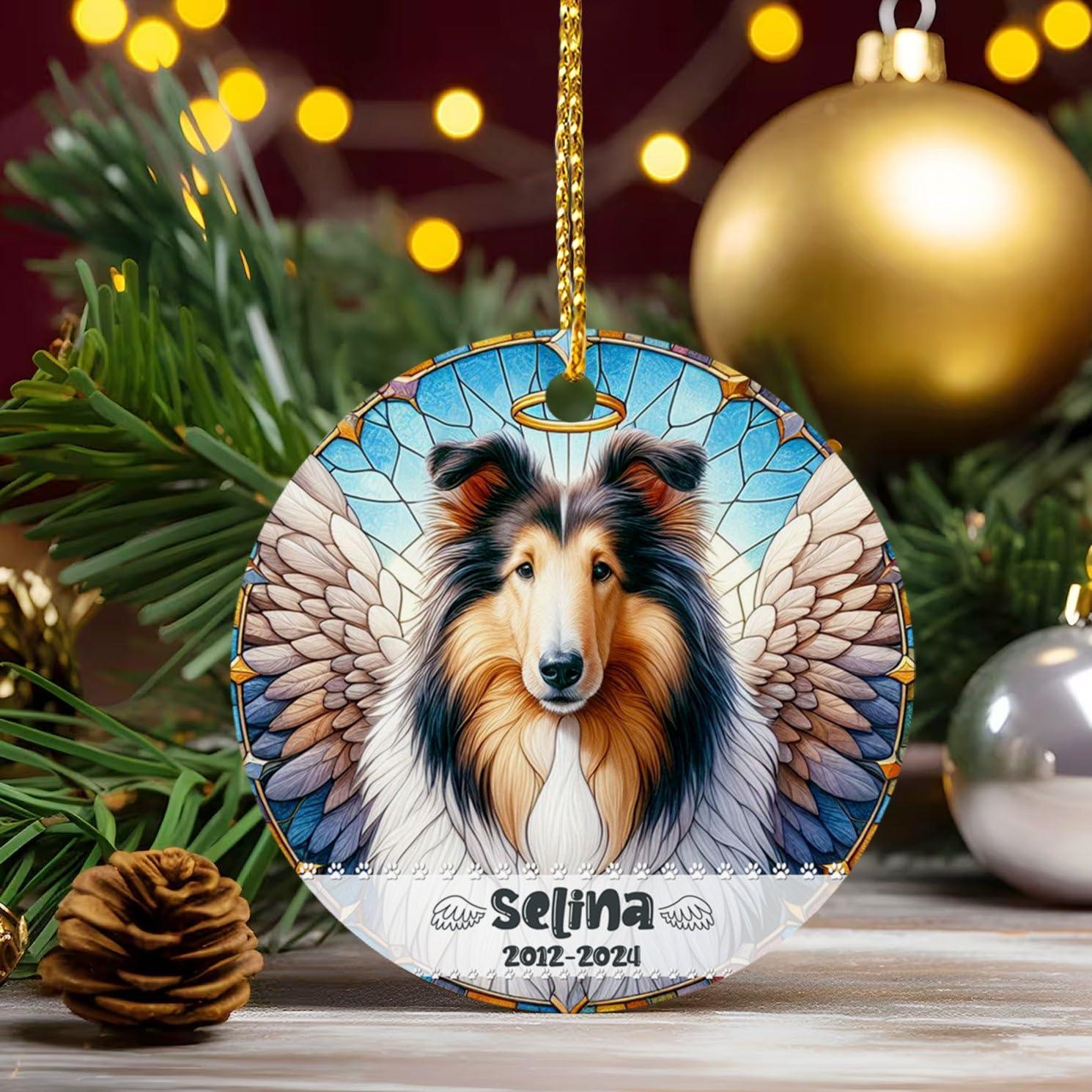 BixDori Rough Collie Memorial Ornament, Customized Rough Collie Sympathy Ornament with Name and Year, Personalized Dog Memorial Christmas Ornament 2024, Pet Loss Gifts, Rough Collie Remembrance Ornament Xmas