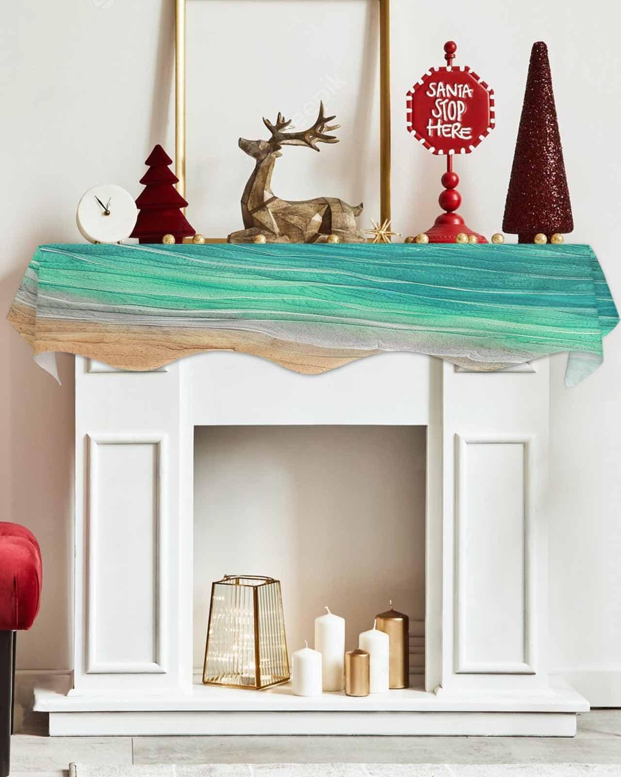 Victoroes Victoroes Ocean Sea Mantle Scarf 70 x 17 Inch, Beach Coastal Sea Waves Gradient Green Fireplace Mantel Scarf Mantle Cover Runner for Home Living Room Indoor Holiday Party Decor