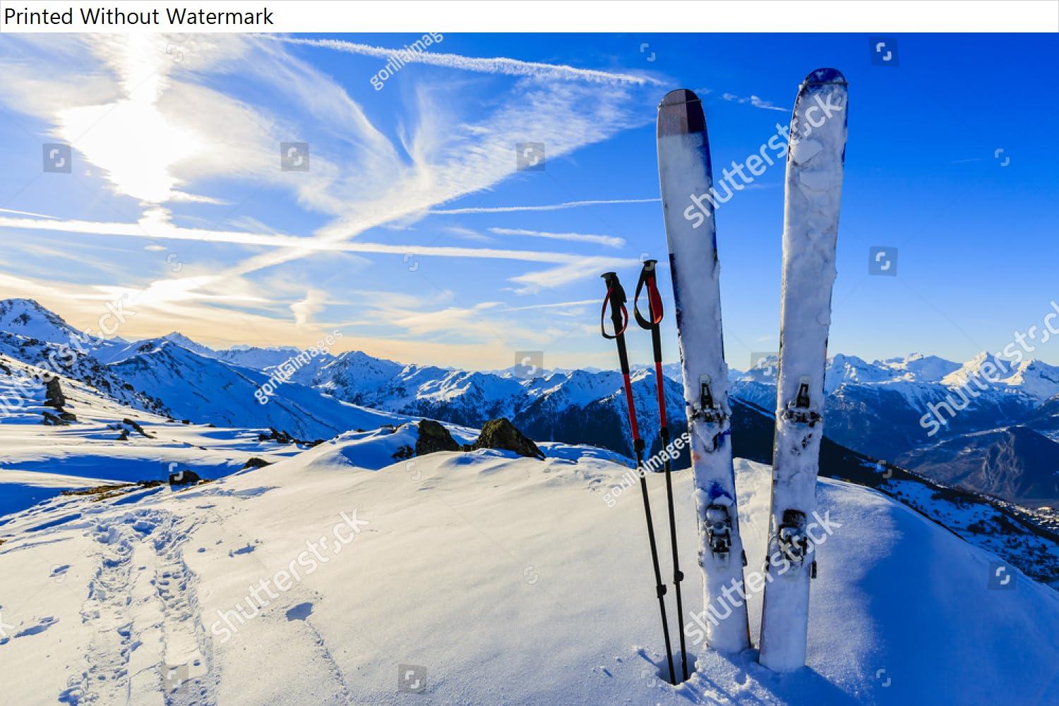 HardPress HardPress Wall Art Poster Print of Ski in Winter Season, Mountains and ski Touring equipments on The top at Sunrise