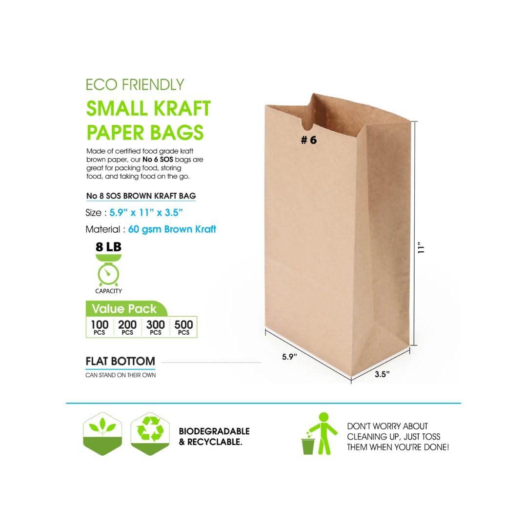 Excellent Packaging & Printing Inc Excellent 200 Pack Brown Paper Bags, 8Lbs Capacity Medium Kraft Paper Lunch Bags, Paper Grocery Bags Bulk, Storage Bags for Party Favor, Snacks, Crafts, Lunch (5.9\"x3.5\"x11\")