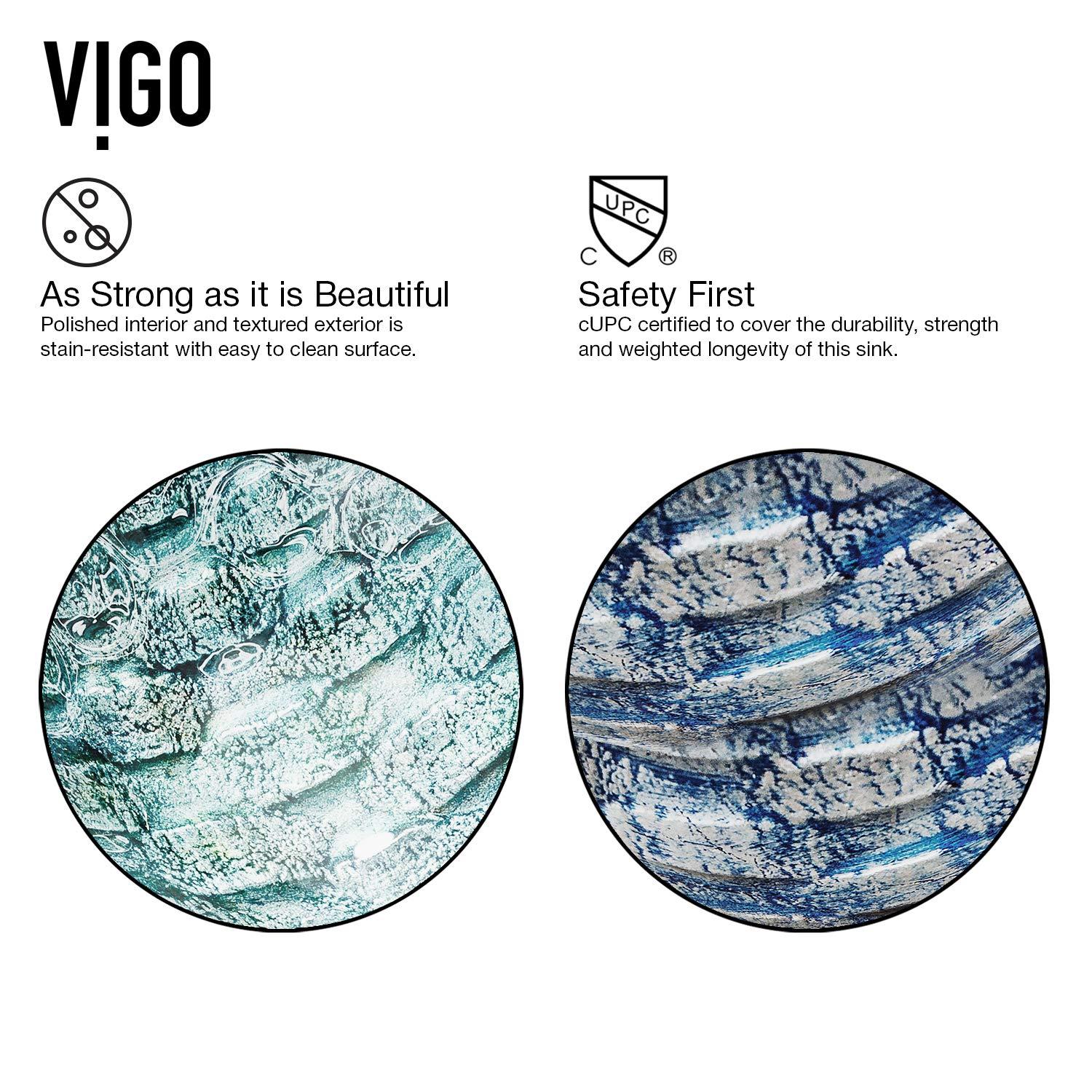 VIGO VIGO Giovanni 17\"L x 17\"W x 6\"H Over the Counter Glass Round Vessel Bathroom Sink in Oceania Blue -VG07049