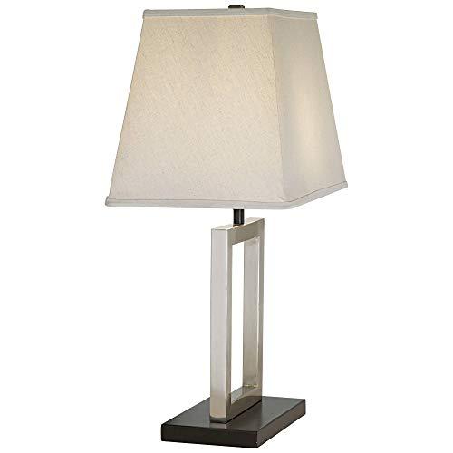 360 Lighting 360 Lighting Modern Accent Table Lamp 22 3/4" High Brushed Nickel Open Geometric Metal Rectangular Linen Fabric Shade for Bedroom Living Room House Home Bedside Nightstand Office Family