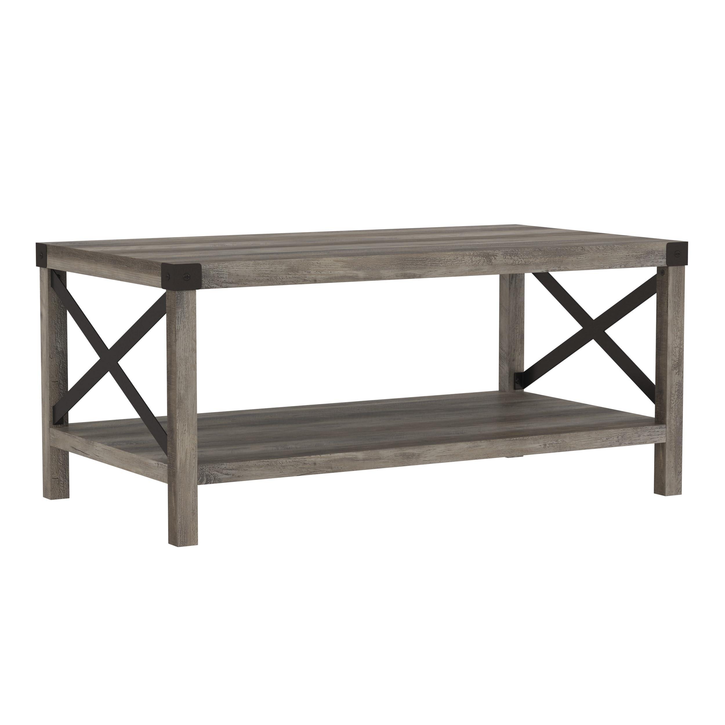 Walker Edison Walker Edison Sedalia Modern Farmhouse Metal X Coffee Table, 40 Inch, Grey Wash