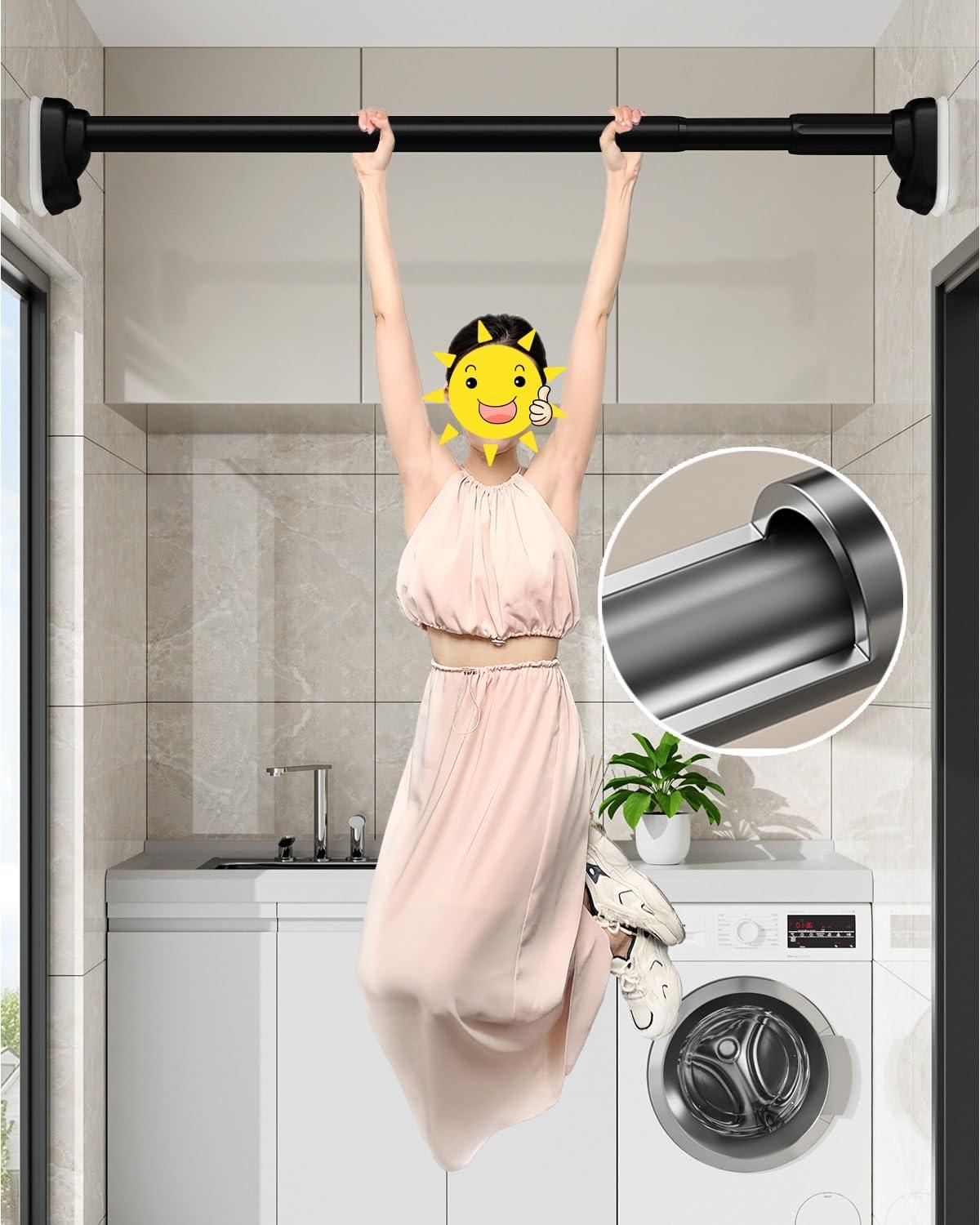 HomeLoft Basics Tension Shower Curtain Rod, 40 50 70 110 160 210 260 310 360 410cm Stainless Steel Anti-Slip Adjustable Curtain Rods Bathroom Rod, No Drilling, for Bathroom, Closet, Window, Room Divider(Black,410-500