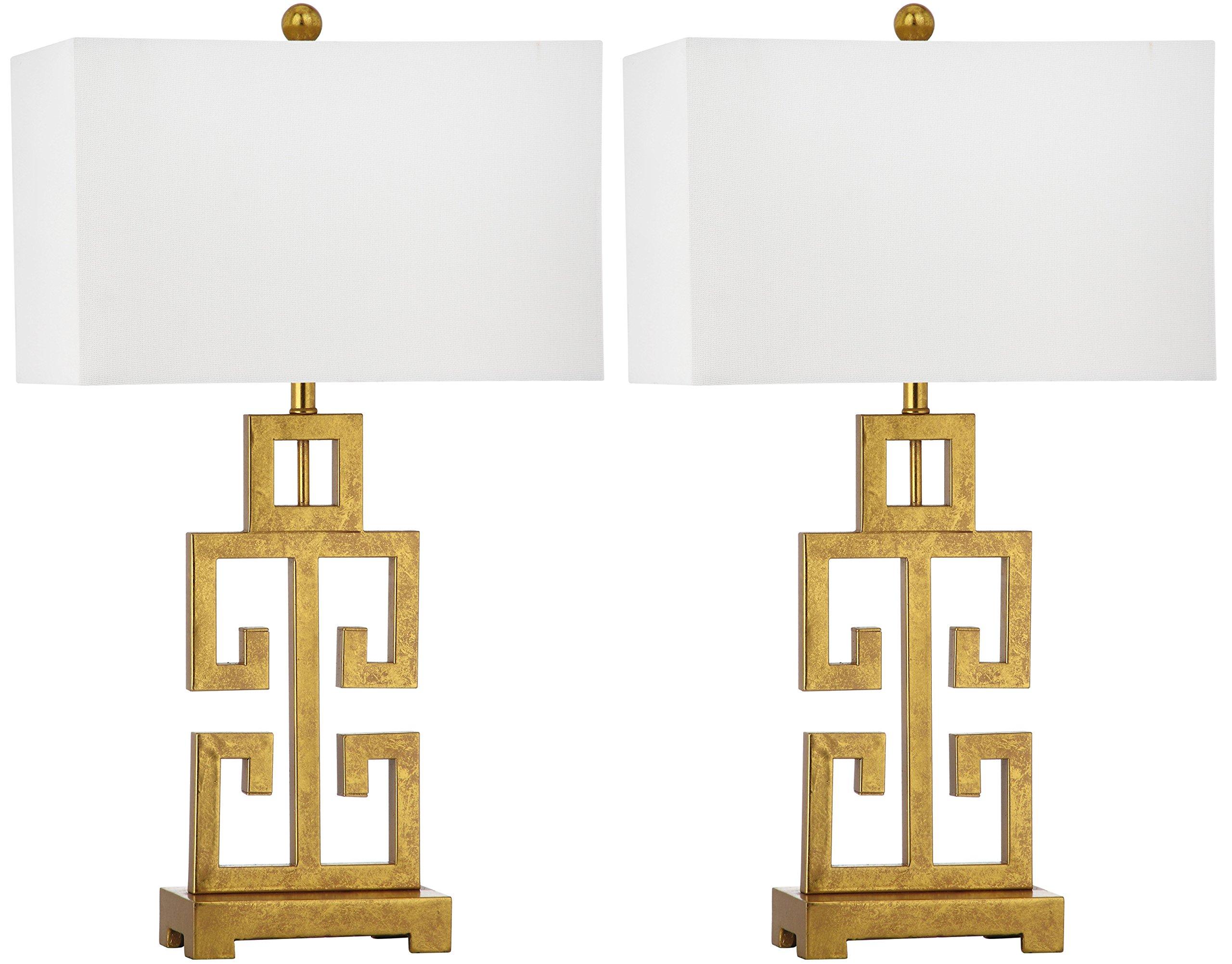 Safavieh SAFAVIEH Lighting Collection Greek Key Farmhouse Glam Antique Gold 29-inch Bedroom Living Room Home Office Desk Nightstand Table Lamp Set of 2 (LED Bulbs Included)