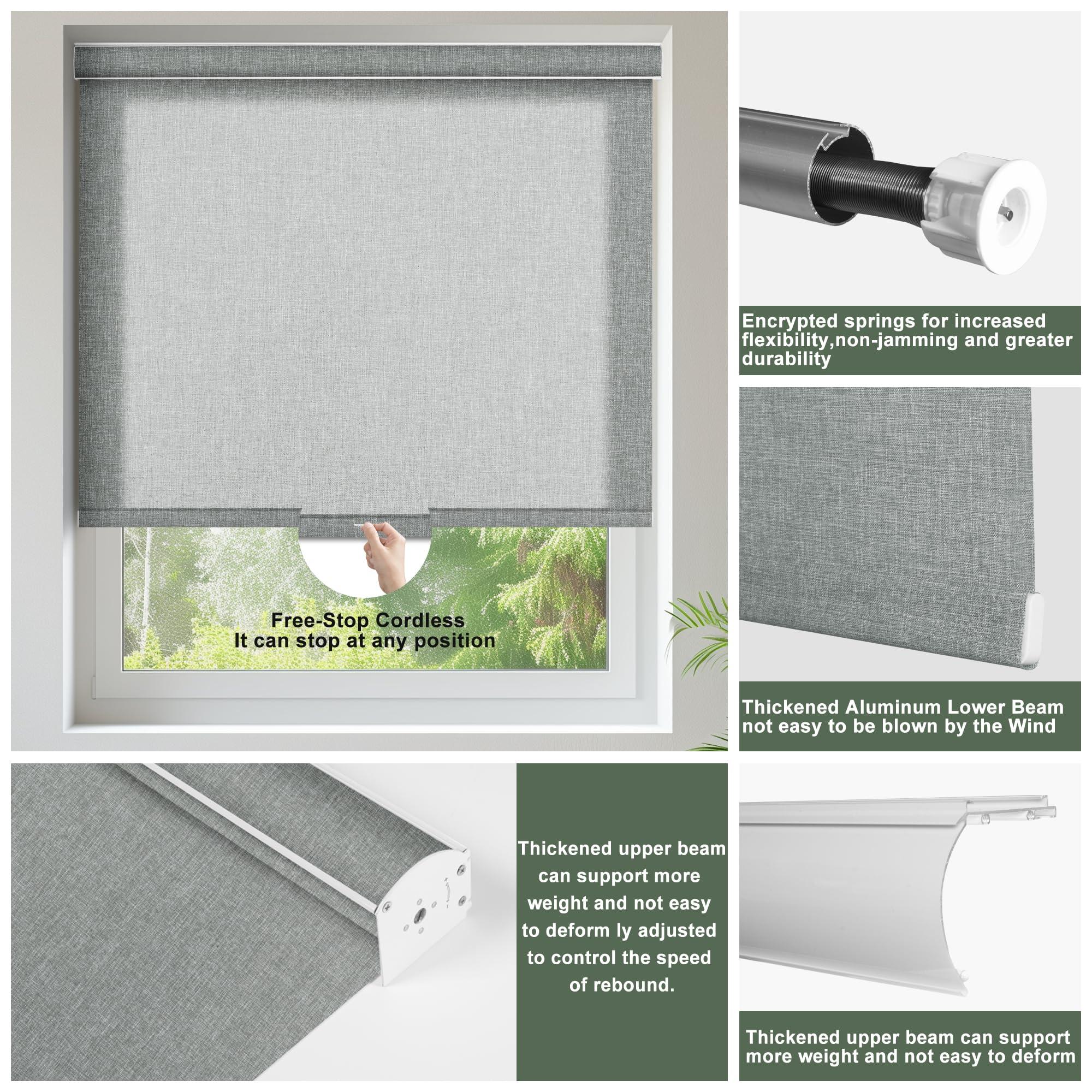 SEEUNANA SEEUNANA Light Filtering Roller Shades for Windows,Cordless Roller Blinds with Cassette Valance,Linen Roller Window Shades,Thermal Insulation Window Shades for Home Door Office. Grey. 81" W x 84" H