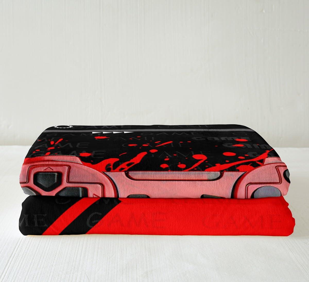 Homewish Homewish Gaming Gamepad Kids Throw Blanket,Video Games Controller Fashion Bed Blanket for Boys Girls Men,Geometric Patchwork Tie-dye Fleece Blanket,Red Black Fuzzy Blanket,Queen Size (90 x 90 Inches)