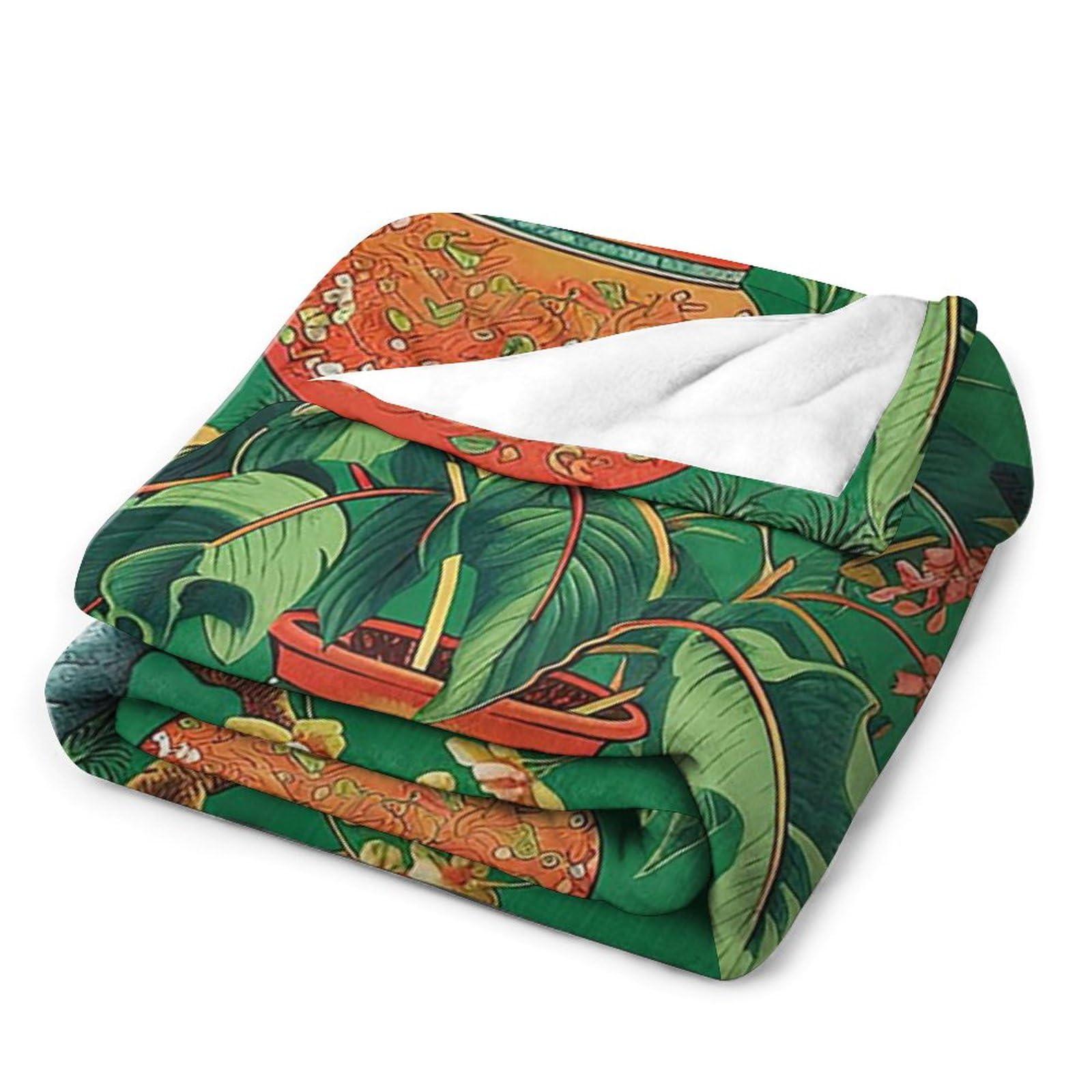 MangGou MangGou Ming Vase Green Fleece Blanket Chinoiserie Green Vase Flower Blanket Japanese Asian Style Sofa Bed Throw Blanket Warm Soft Flannel Blankets 30x40in Winter Christams Gift