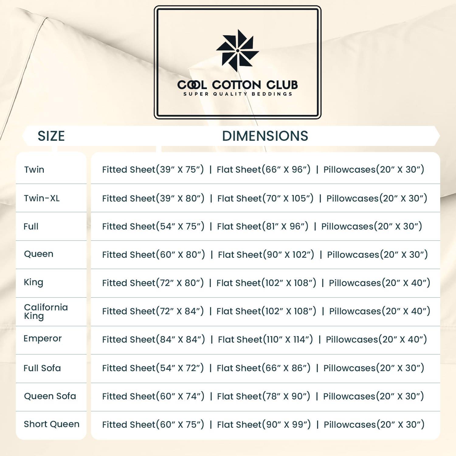 Cool Cotton Club Premium Hotel Quality 4-Piece Sheet Set King Size 800-TC Lightweight Super Soft Easy Care Combed Cotton Bed Sheets fits up to 7-9\" Deep Pocket (Solid, Ivory)