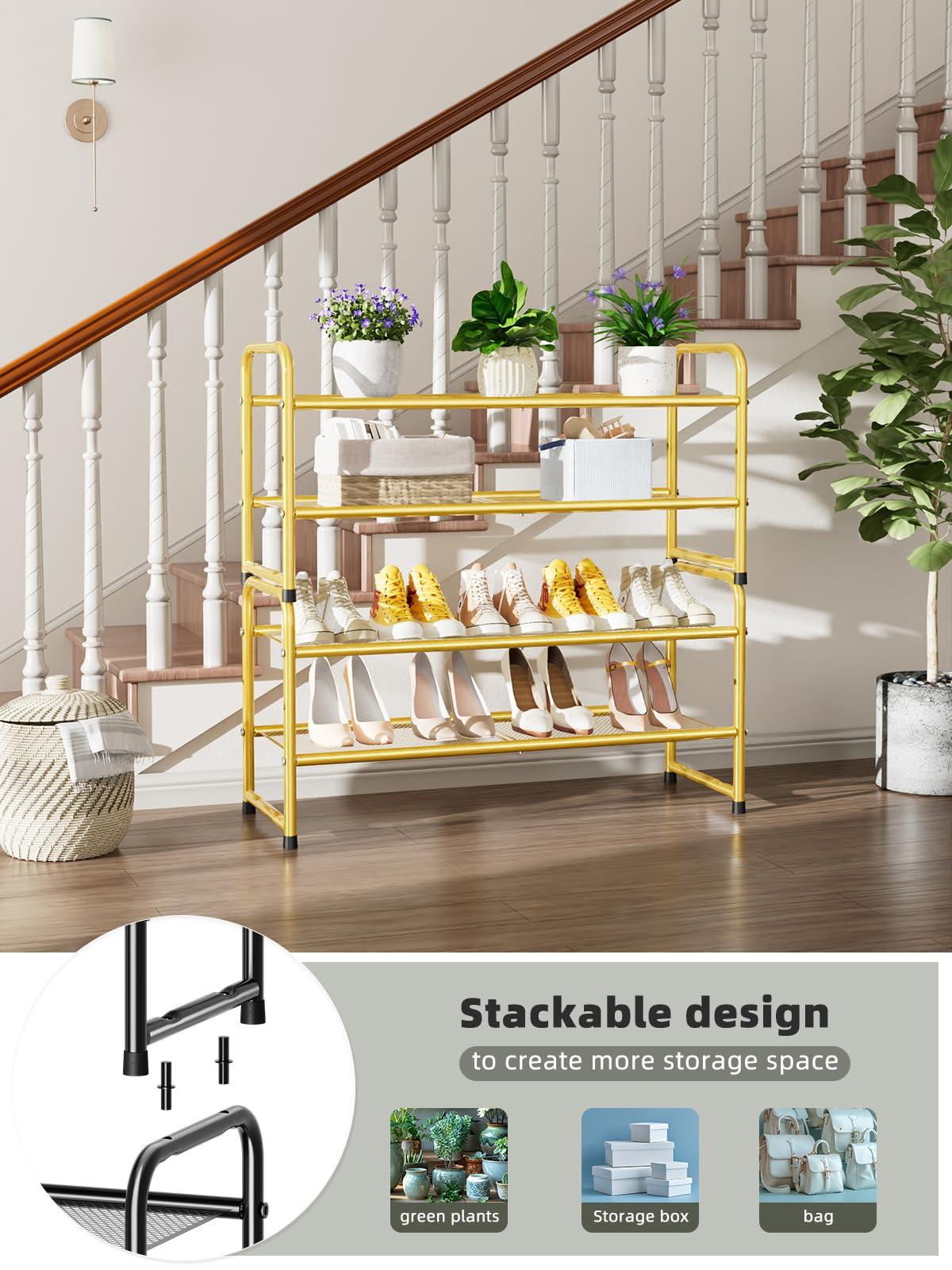 SUFAUY SUFAUY Shoe Rack for Closet, 32 inch Metal Shoe Rack Organizer Heavy Duty, 2 Tier Mesh for Shoes, Gold