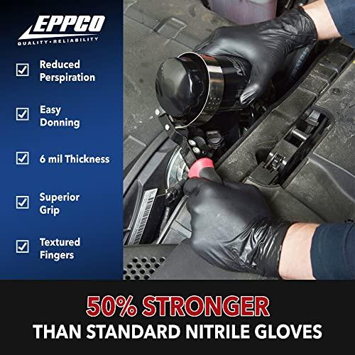 EPPCO EPPCO Grease Bully 6-Mil Black Nitrile Gloves Disposable Powder Free, Latex Free Textured Superior Grip Glove for Mechanics, Auto-Motive, Industrial Work, Medium, Box of 100