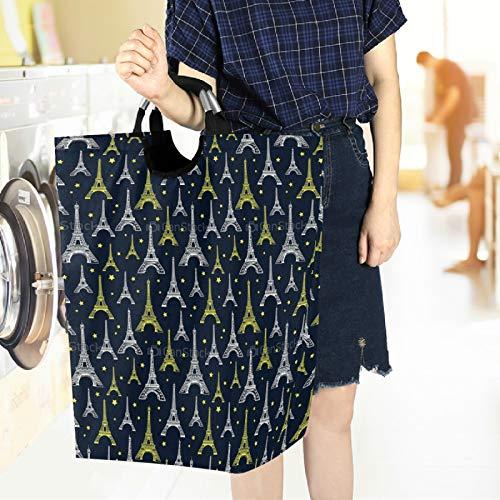 visesunny visesunny Large Capacity Laundry Hamper Basket Black White and Yellow Eiffel Tower Water-Resistant Oxford Cloth Storage Baskets for Bedroom, Bathroom, Dorm, Kids Room