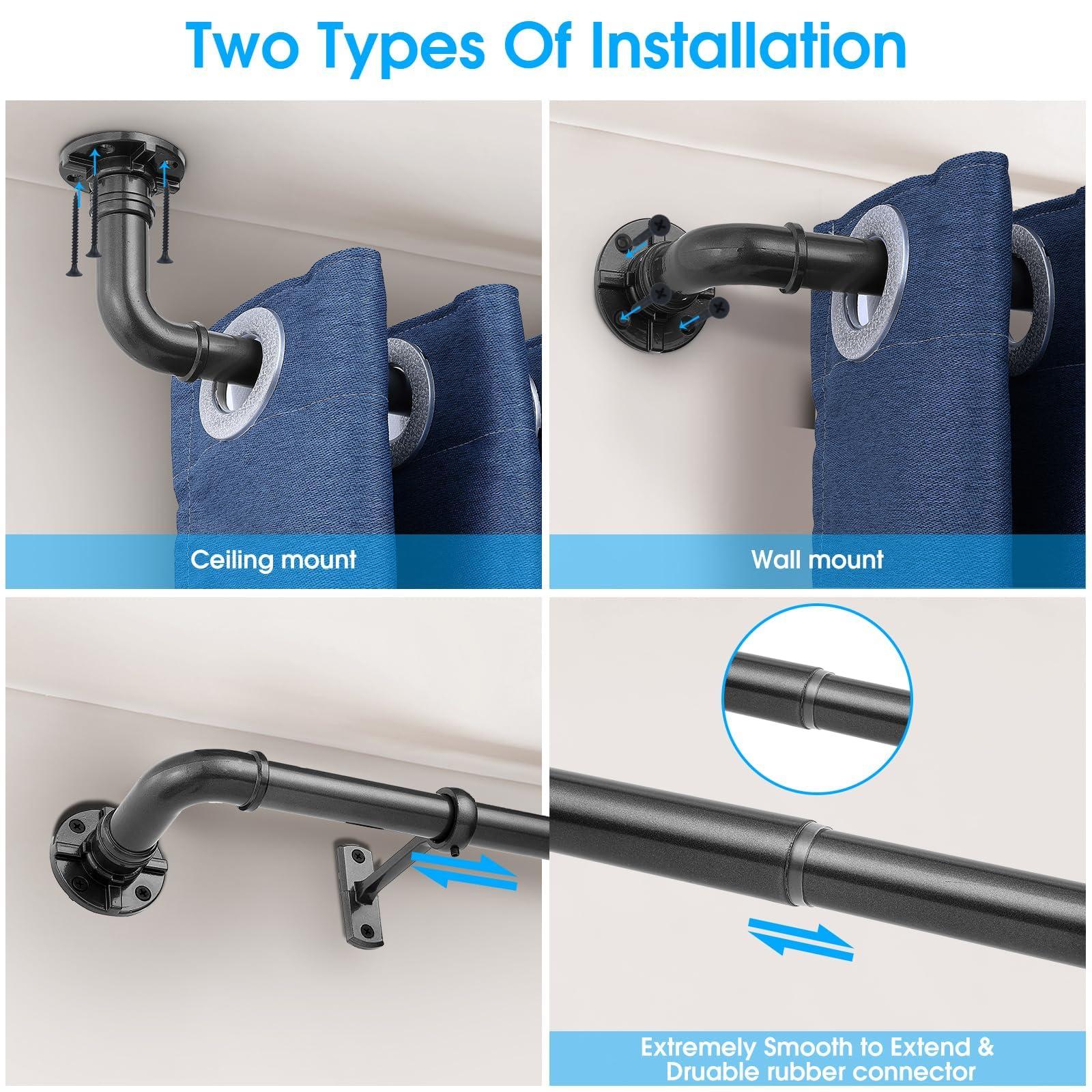 YAJUXIU Industrial curtain rod, 1-inch curtain rod, outdoor curtain rod, curtain rod for windows 144 to 168, gray curtain rod, top and side mounted curtain rod, curtain rod with bracket, 32-168 inches