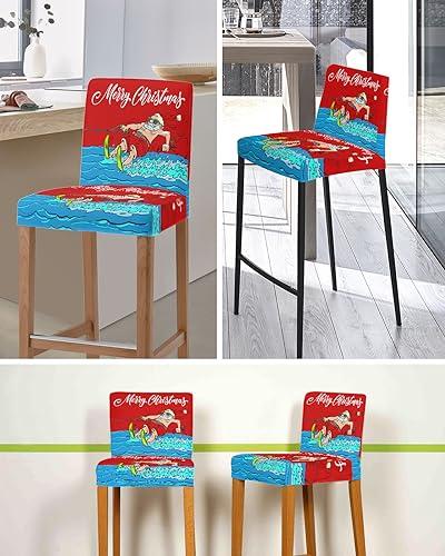 Boanket Red Santa Christmas Bar Stool Covers Set of 4 - Stretch Dining Chair Cover, Xmas Coastal Merry Christmas Kitchen Chair Slipcover Removable Counter Stool Cover for Island Chair, Pub Chair, Cafe