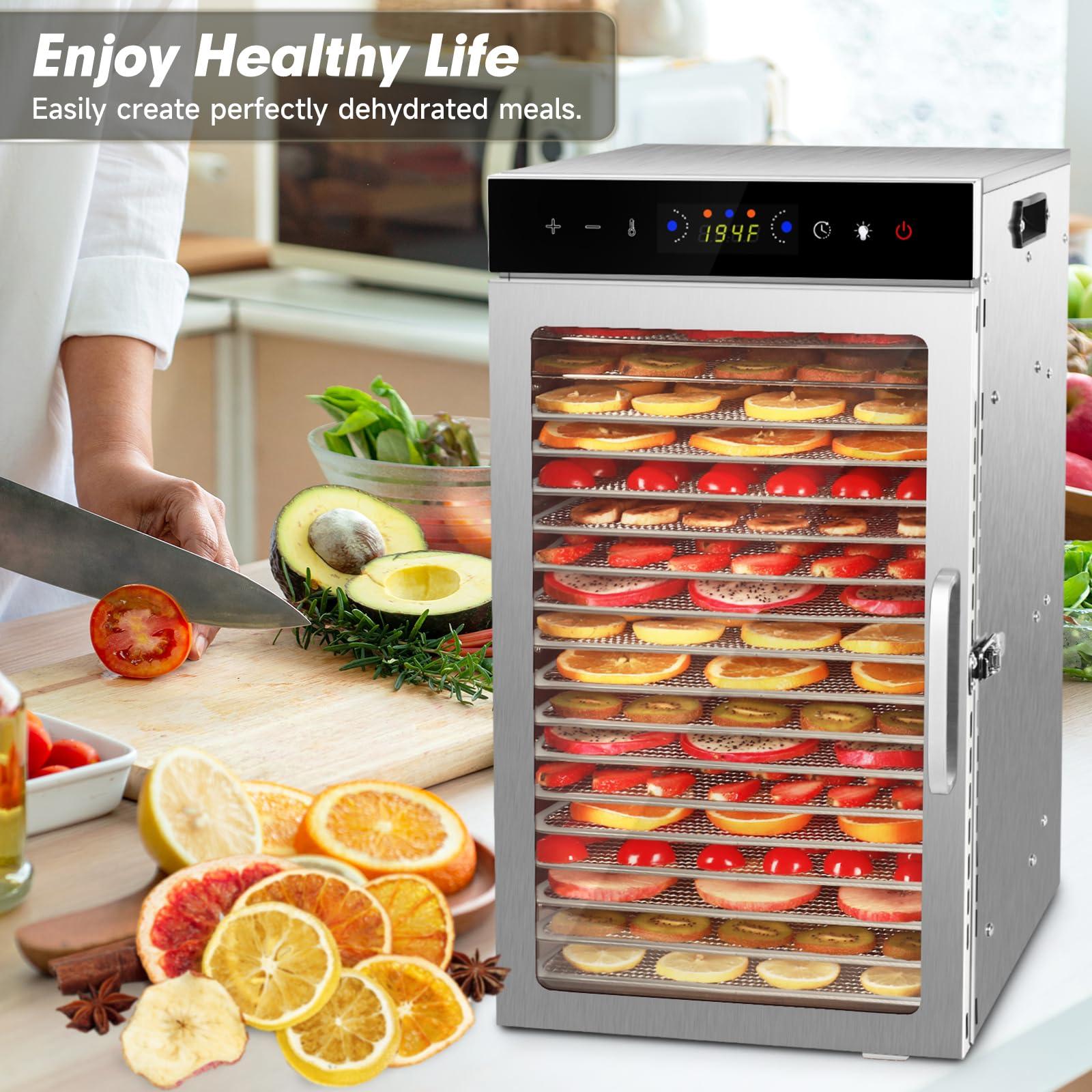 SUCISENI SUCISENI Commercial Food Dehydrator Machine 800W 18 Trays Stainless Steel Food Dehydrated Dryer with 24H Timer Touch-Control LED Display Over Heat Protection for Jerky Herbs Meat Beef Fruit Vegetables