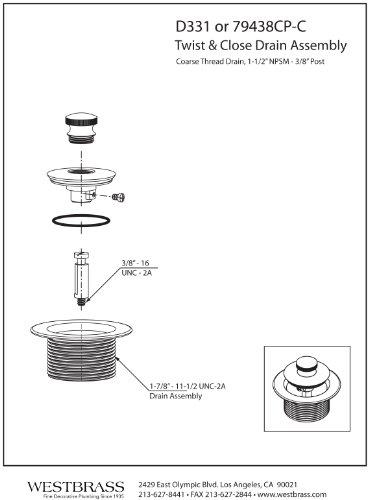Westbrass Westbrass D331-50 1-1/2-Inch NPSM Coarse Thread Twist & Close Bath Drain, Powder Coat White