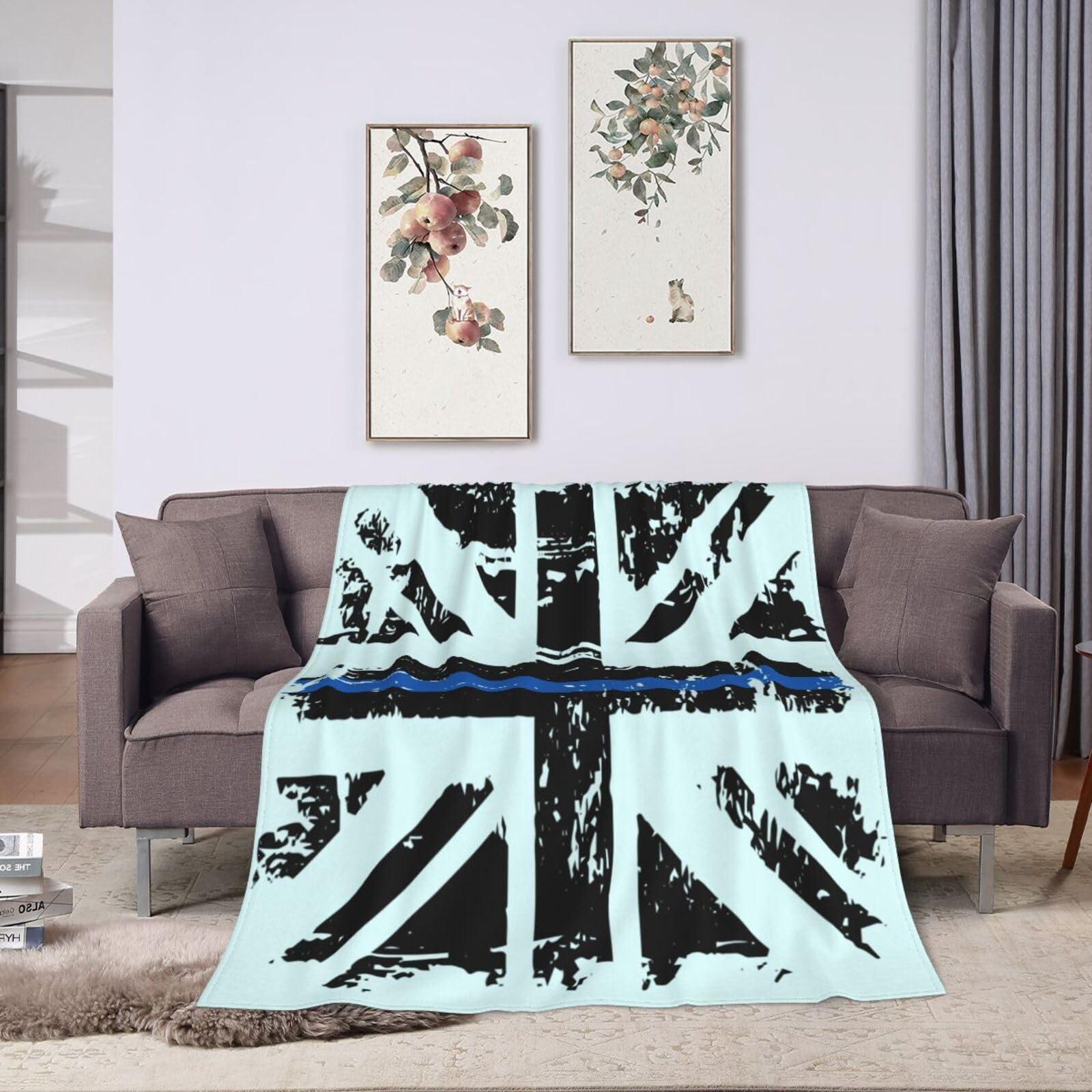 BASTU Thin Blue Line Fire Brigade Union Jack UK Flag Throw Blanket for Men Women Couch Bed Sofa Throw Blanket 60\"x50\" Blankets