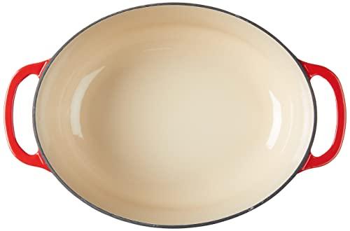 Lodge Lodge 7 Quart Enameled Cast Iron Oval Dutch Oven with Lid Dual Handles Oven Safe up to 500 F or on Stovetop - Use to Marinate, Cook, Bake, Refrigerate and Serve Red