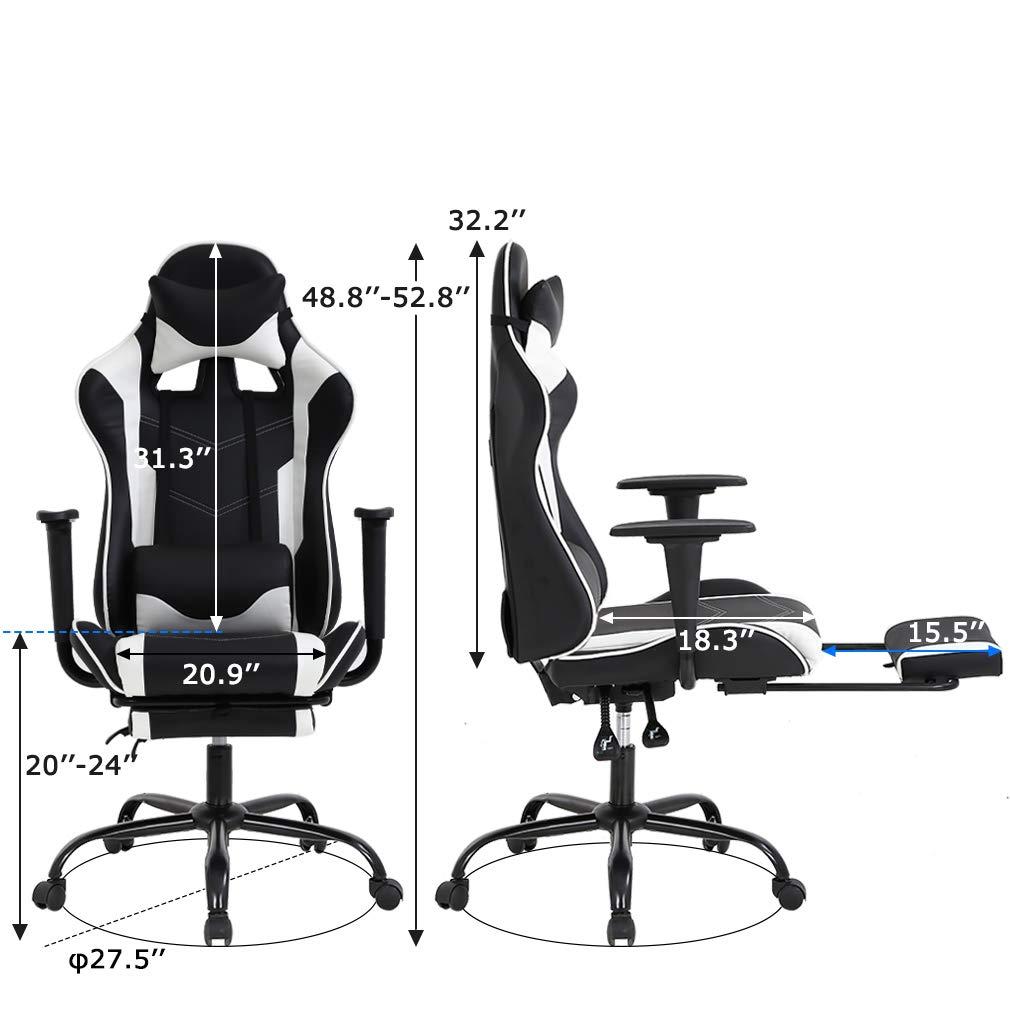 BestOffice PC Gaming Chair Office Chair Ergonomic Massage PU Leather Recliner Computer Chair with Lumbar Support Rolling Swivel Task Chair for Adults, White