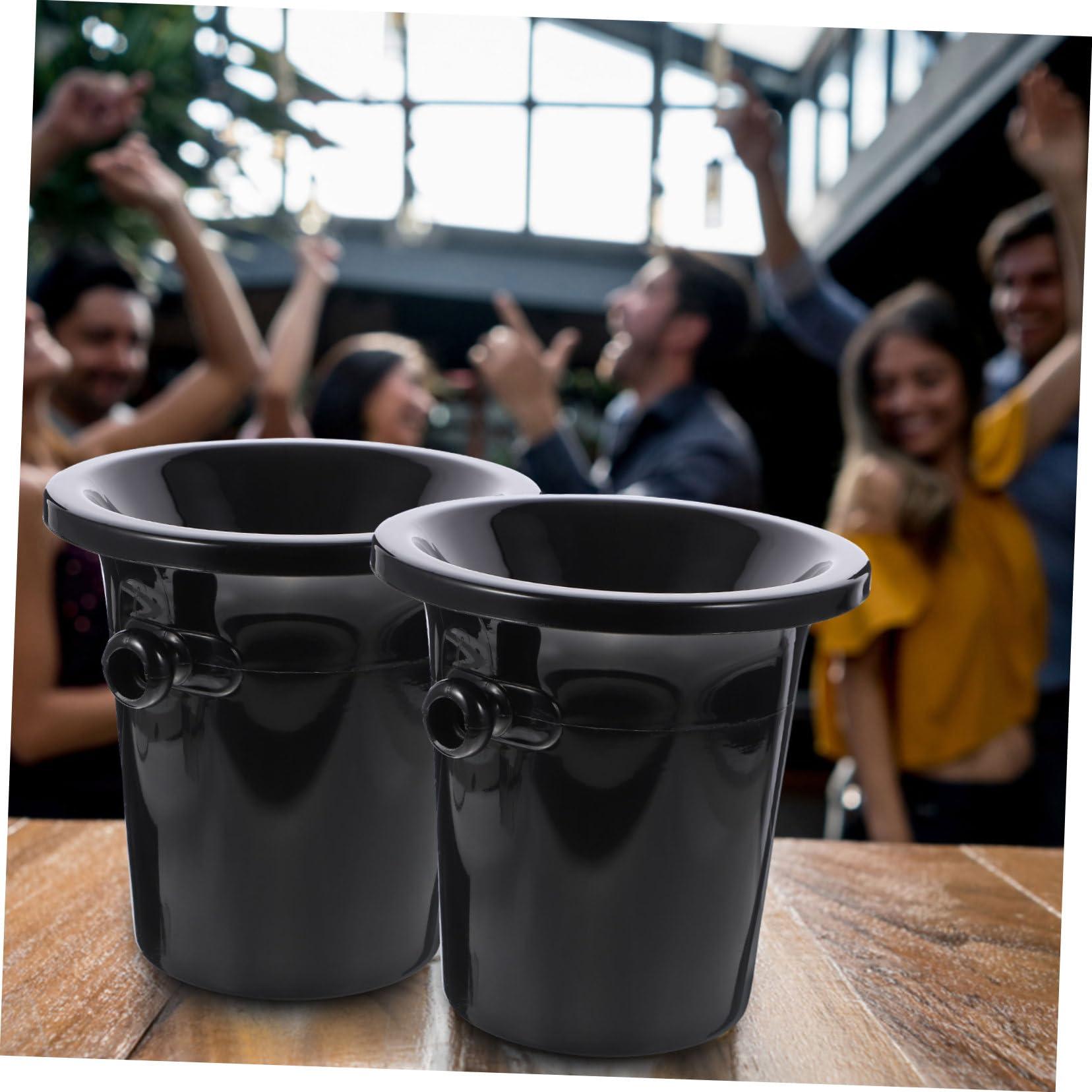 LABRIMP LABRIMP Round Wine Tasting Spittoon Set 3pcs Black Plastic Wine Spittoon Ice Bucket for Bars and Parties