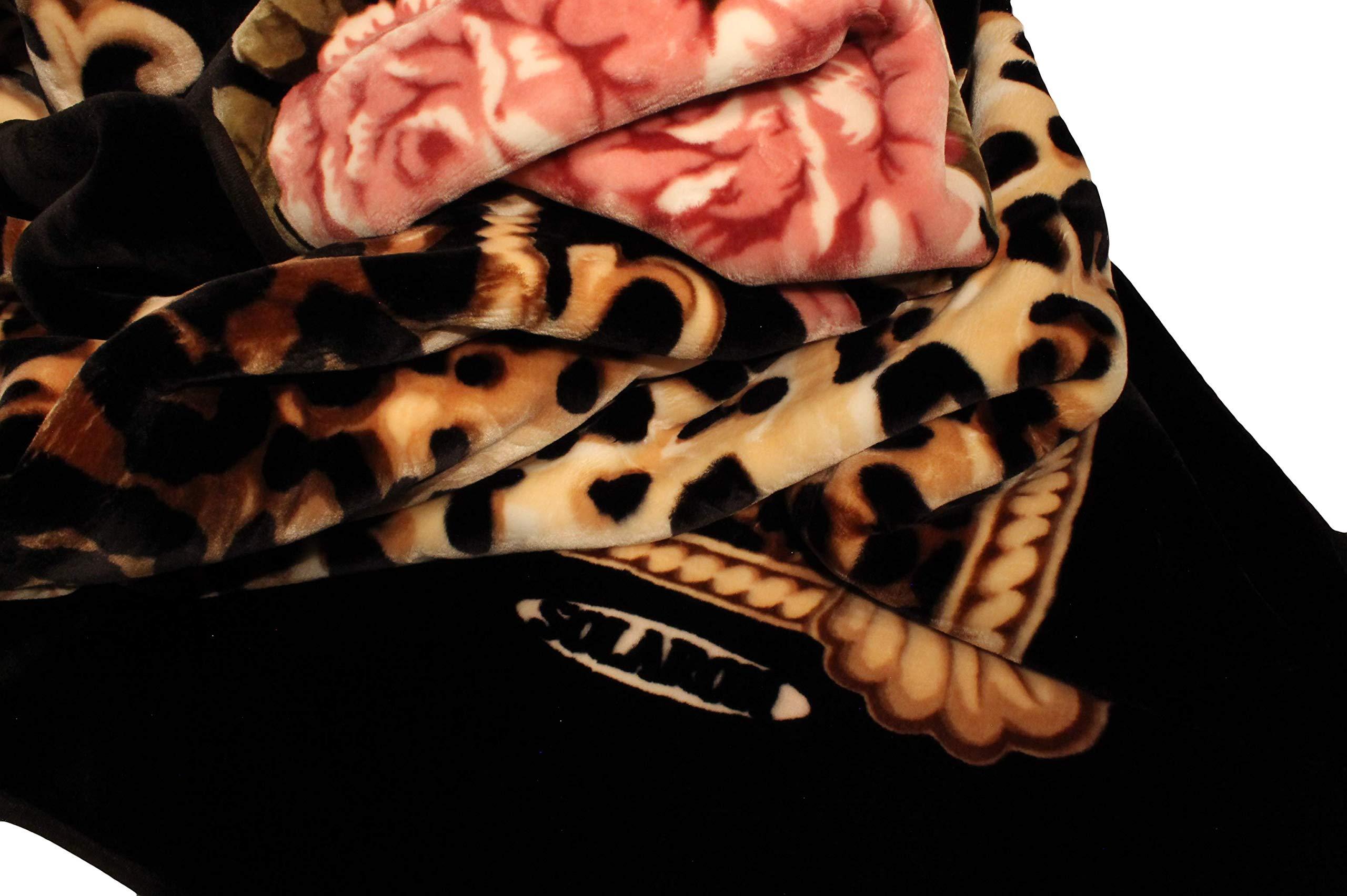 SOLARON SOLARON Korean Super Thick Heavy Weight Mink Blanket Bed comforters bedspreads Bedding Comforter (Queen, Flower Leopard Black)