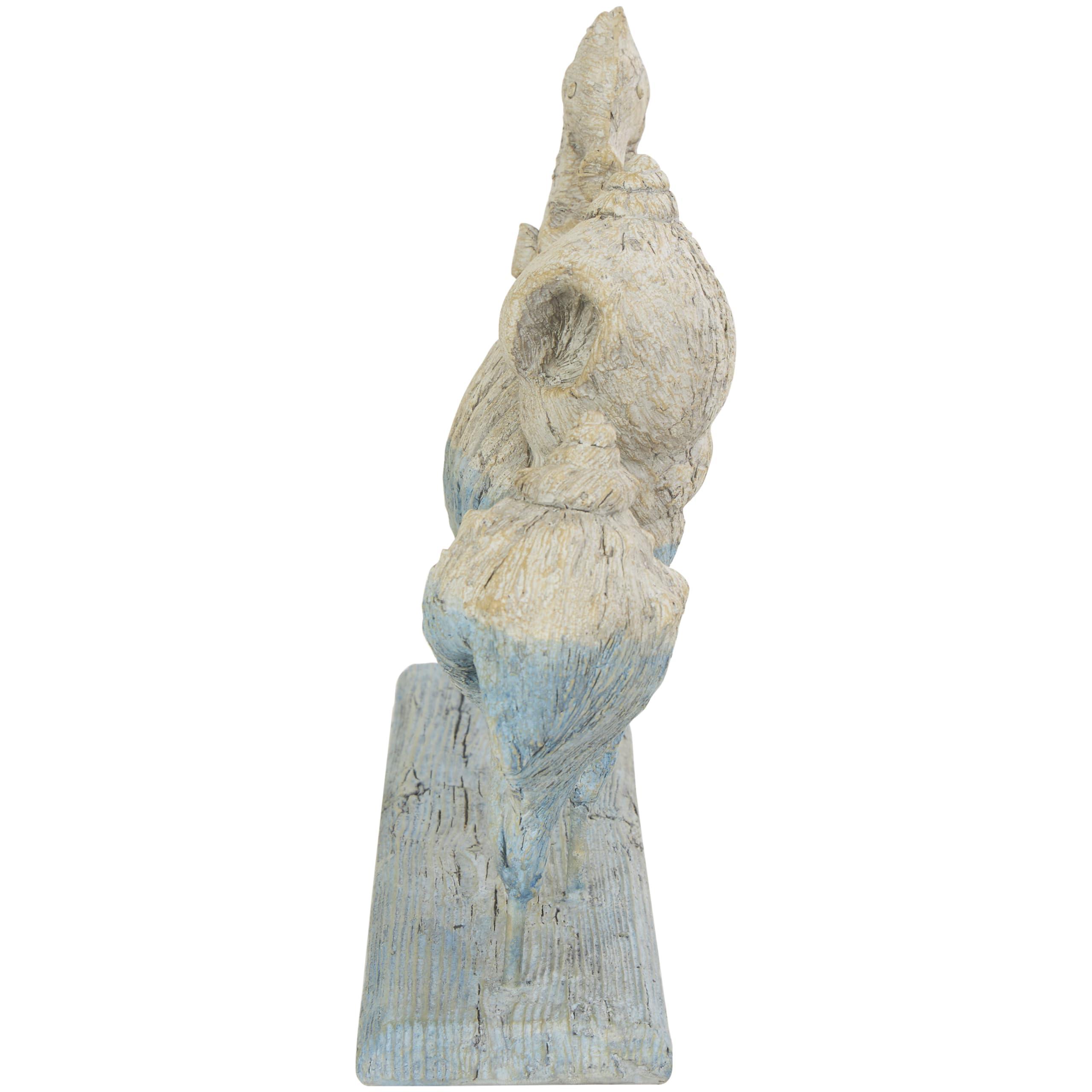 Deco 79 Deco 79 Polystone Shell Decorative Sculpture Textured Ombre Home Decor Statue with Seahorse Accent, Accent Figurine 14" x 4" x 11", Light Blue