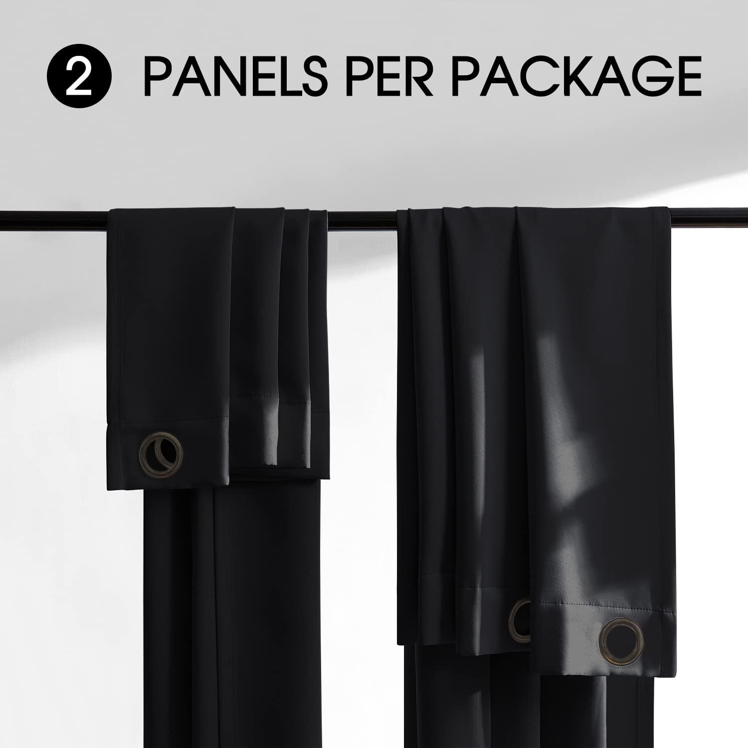 Rutterllow Rutterllow 100% Blackout Curtain Panels, Heat and Full Light Blocking Drapes with Grommets for Bedroom, Black Thermal Insulated Window Treatment Drapes for Living Room (Black, 2 Panels, 42 x 63 inch)