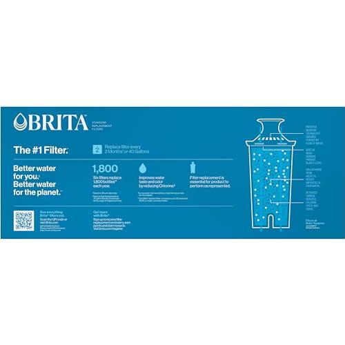 Brita Brita Standard Water Filter for Pitchers and Dispensers, Reduces Copper, Cadmium and Mercury Impurities, Lasts Two Months or 40 Gallons, Includes 6 Filters for Pitchers
