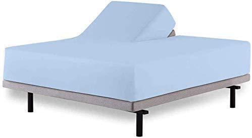 NON Sticky cotton Top Split King Sheets Sets for Adjustable beds, Sheets for Sleep Number Bed Split King deep Pocket, 34\" Split Top King Sheets 400 Thread Count 100% Cotton, Flex Top Sheets, Light Blue Solid
