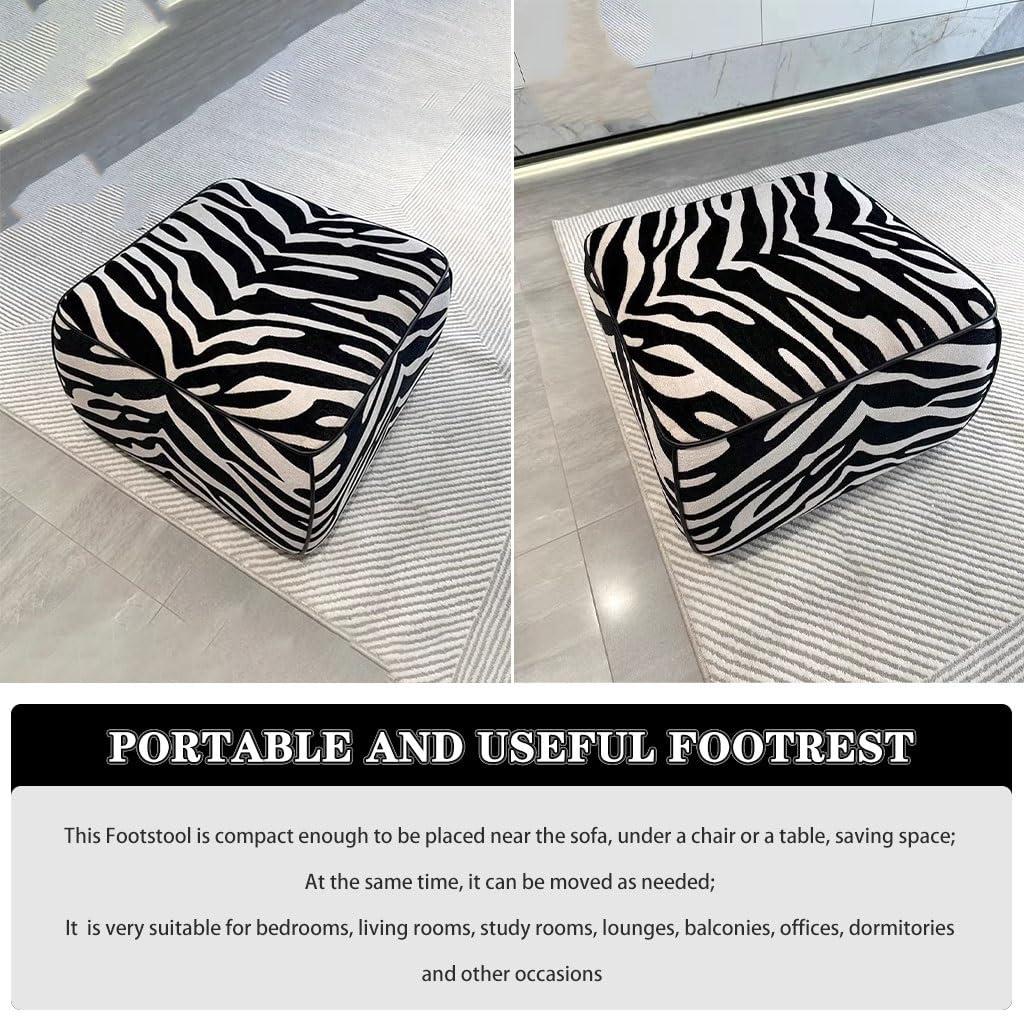 QMBHBM Foot Stool Shoe Stool for Entryway Zebra Print Living Room Ottomans, Soft and Comfortable Leisure Stool, Shoe Stool with High Resilience Sponge, for Couch (Color : Black White, Size : 50 * 50 * 40cm)