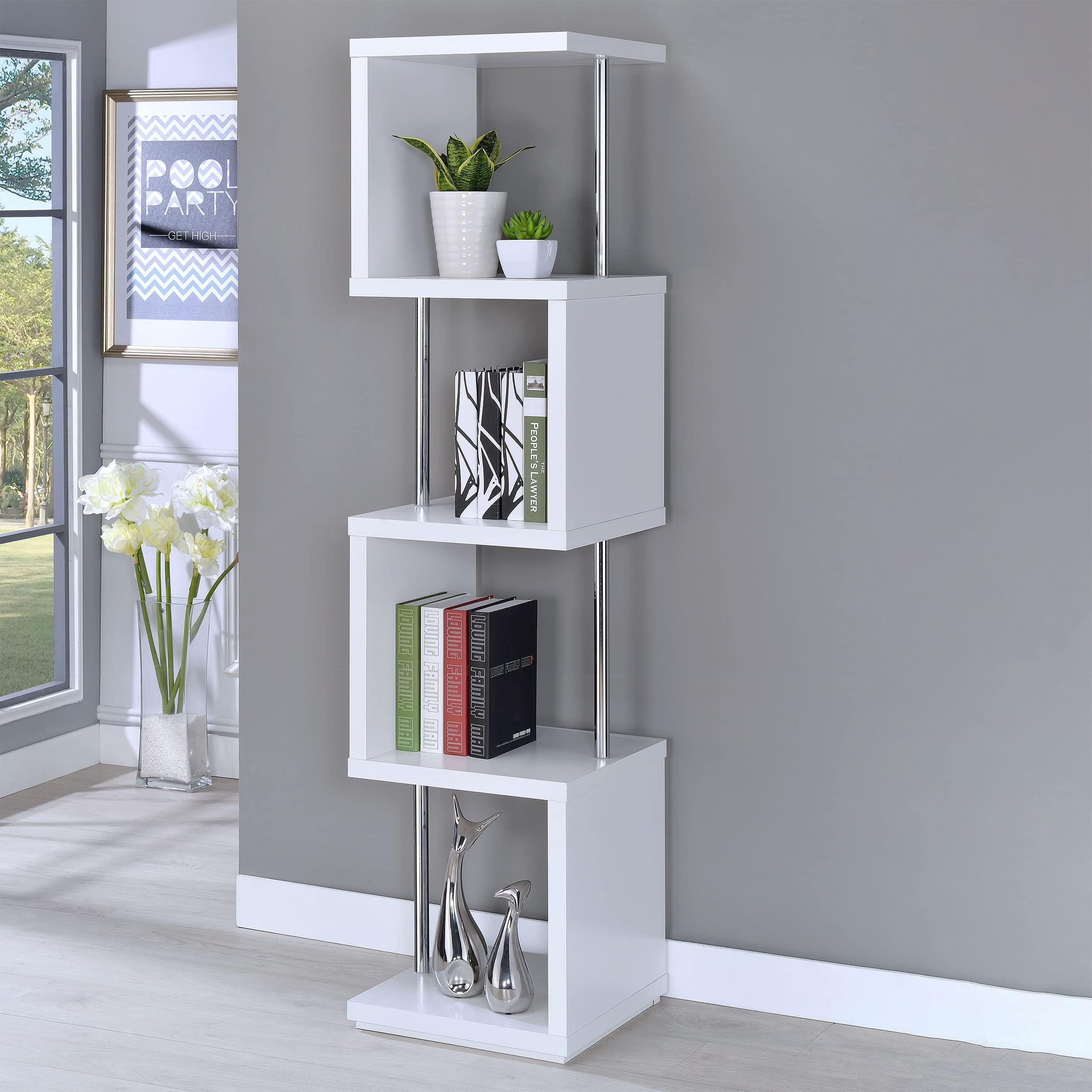 Coaster Home Furnishings Coaster Home Furnishings Baxter 67-inch 4-Shelf Bookshelf White and Chrome
