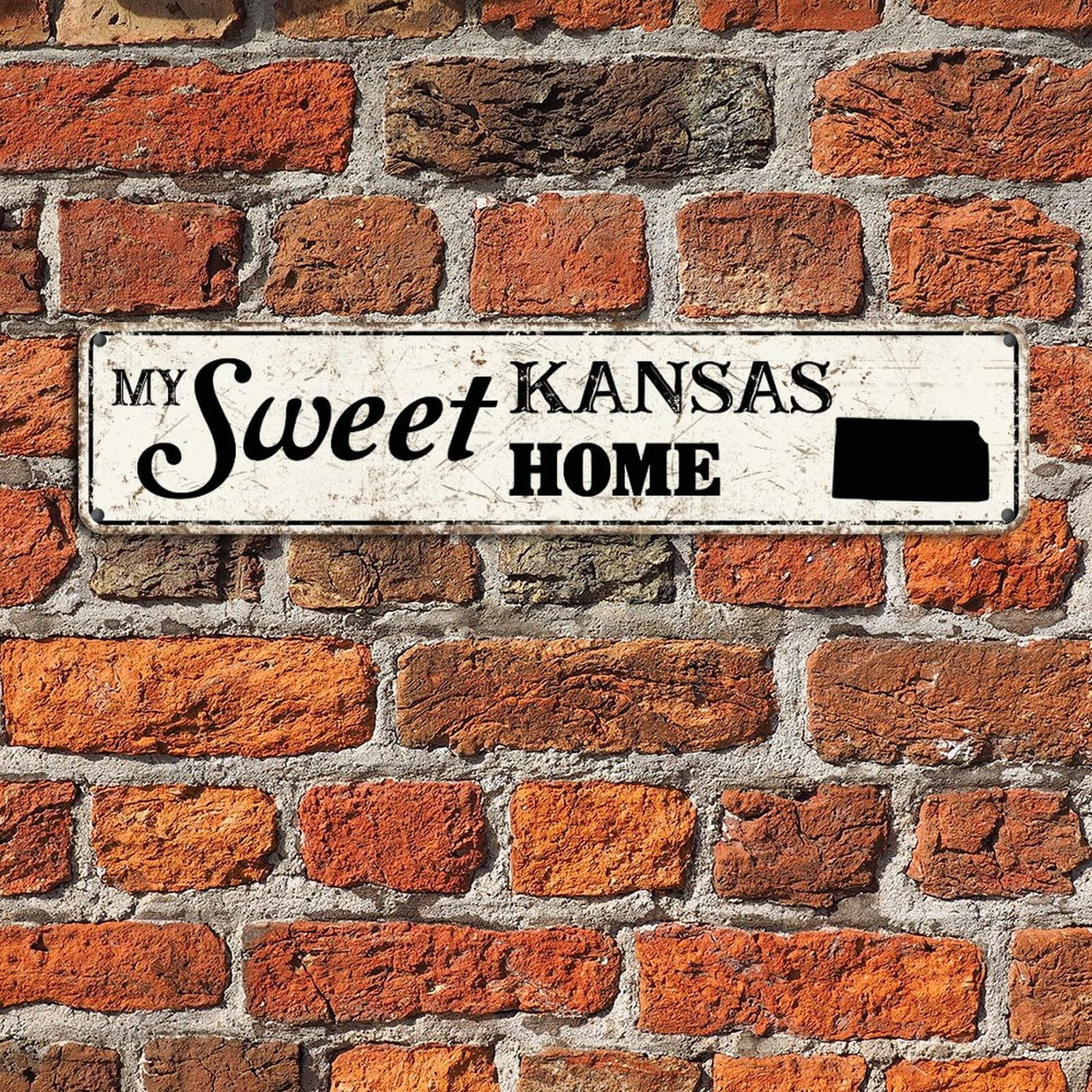 Bomehhjuli My Sweet Home Kansas Metal Sign Kansas State Metal Tin Sign 4x18in Weatherproof Farmhouse Wall Plaque Poster for Garage People Cave Shop Bar