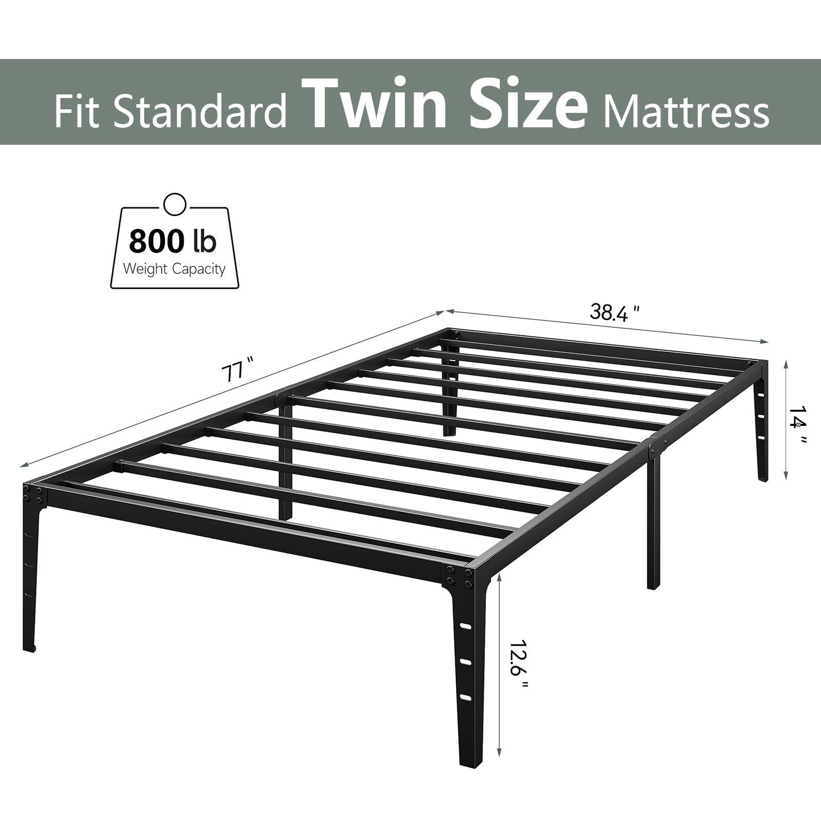 GAOMON GAOMON 14 inch Twin Bed Frames Matte Black Platform Metal Bed Frame Wrought Rod Bedframe No Box Spring Needed Base Beds Foundation Easy Assembly Storage Space Under Beds (Twin Size)