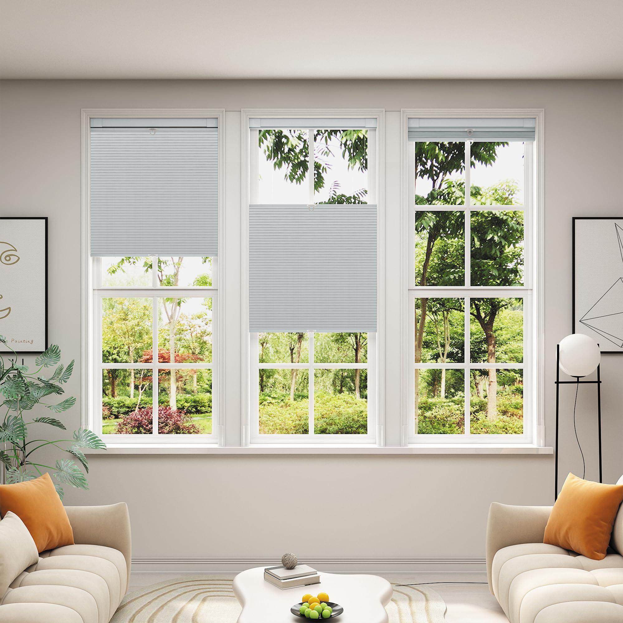 SLKWDOBD No Drill Top Down Bottom Up Cellular Shades Cordless, No Tool Pull Down Blackout Honeycomb Shades, Room Darkening TDBU Cellular Blinds with Thermal Insulated Noise Reduction for Indoor Window