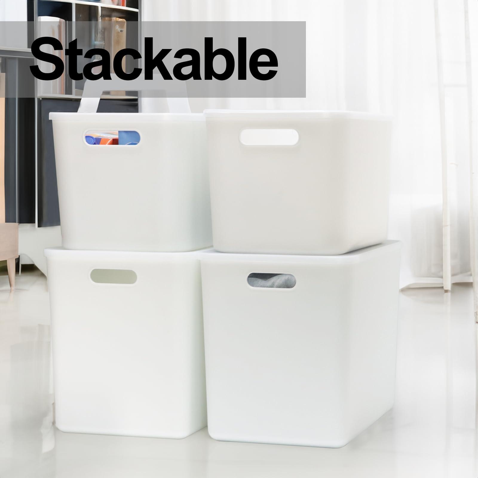 ZEXALOR ZEXALOR 6 Pcs Storage Bins with Lids, Stackable Plastic Storage Containers for Organizing, Organizer Bins Shelf Baskets for Pantry Cabinet Shelves Desktop (White, 4XL+2L)