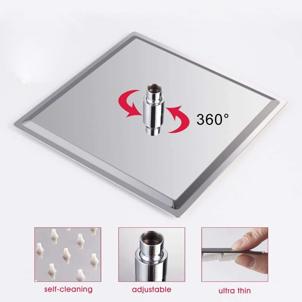 Lordear Lordear 12 Inch Rainfall Shower Head Polish Chrome Solid Ultra Thin 304 Stainless Steel Rain Setting Shower Heads,Waterfall Full Body Coverage with 144 Silicone Nozzles