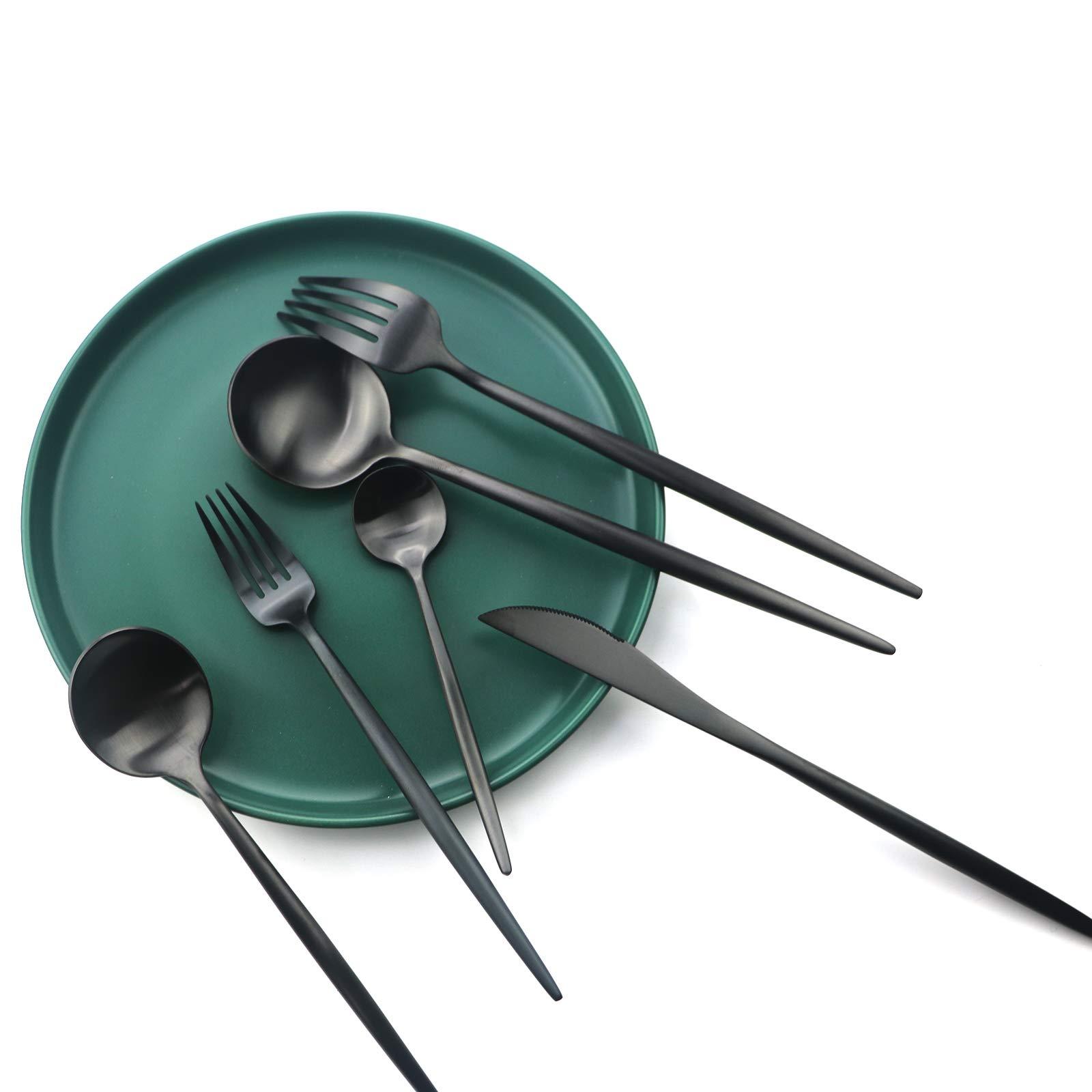 Gugrida Gugrida 20 Pieces Matte Gold Red Handle 18/10 Stainless Steel Silverware Set, Flatware Set Titanium Black Cutlery Set, Utensils Set for Home Restaurant Service Set for 4, Dishwasher Safe (Red Gold)