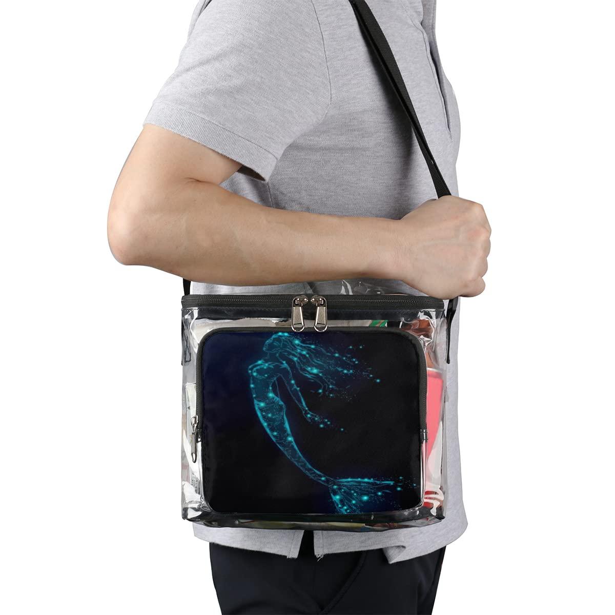 bisibuy bisibuy Mermaid Pattern Clear Lunch Bag Stadium Approved PVC Plastic See Through Lunch box with Adjustable Strap for Sports Events Concerts Office