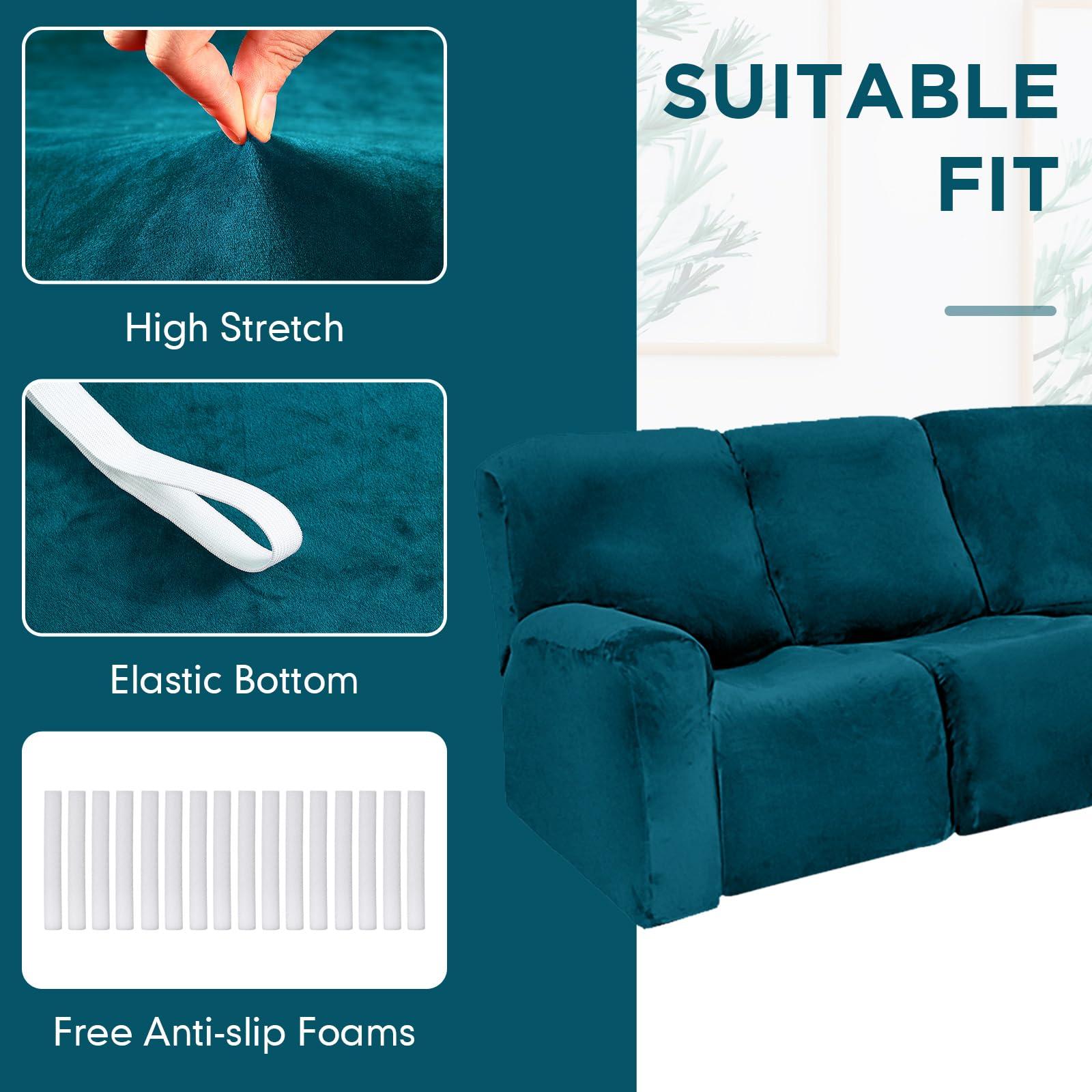 Peryiter Peryiter 7 Pcs L Shape Sectional Recliner Sofa Covers 5 Seat Sectional Couch Covers Milk Silk Velvet Stretch Reclining Sofa Slipcover Furniture Protector for Living Room(Deep Teal,Velvet)