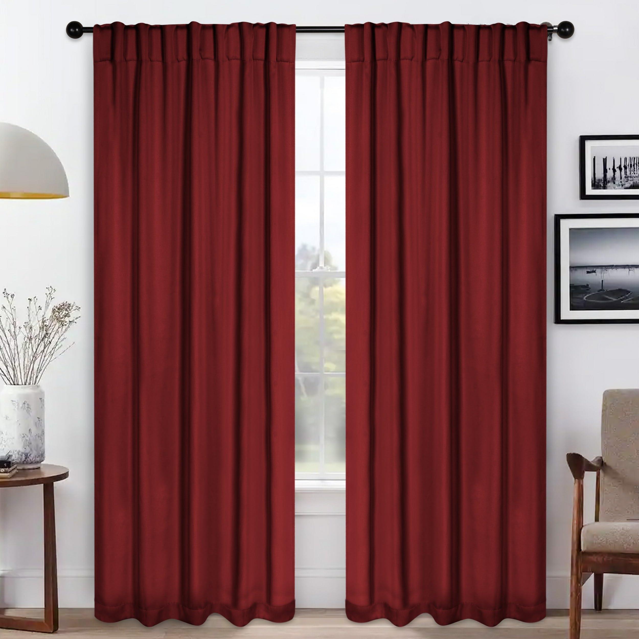 Superior Superior Blackout Curtains, Room Darkening, Bedroom, Drapes, Kitchen, Living Room Window Accents, Sun Blocking, Thermal, 2 Pack, Solid Blackout Back Tab Curtains, Set of 2, 52" x 84", Sangria