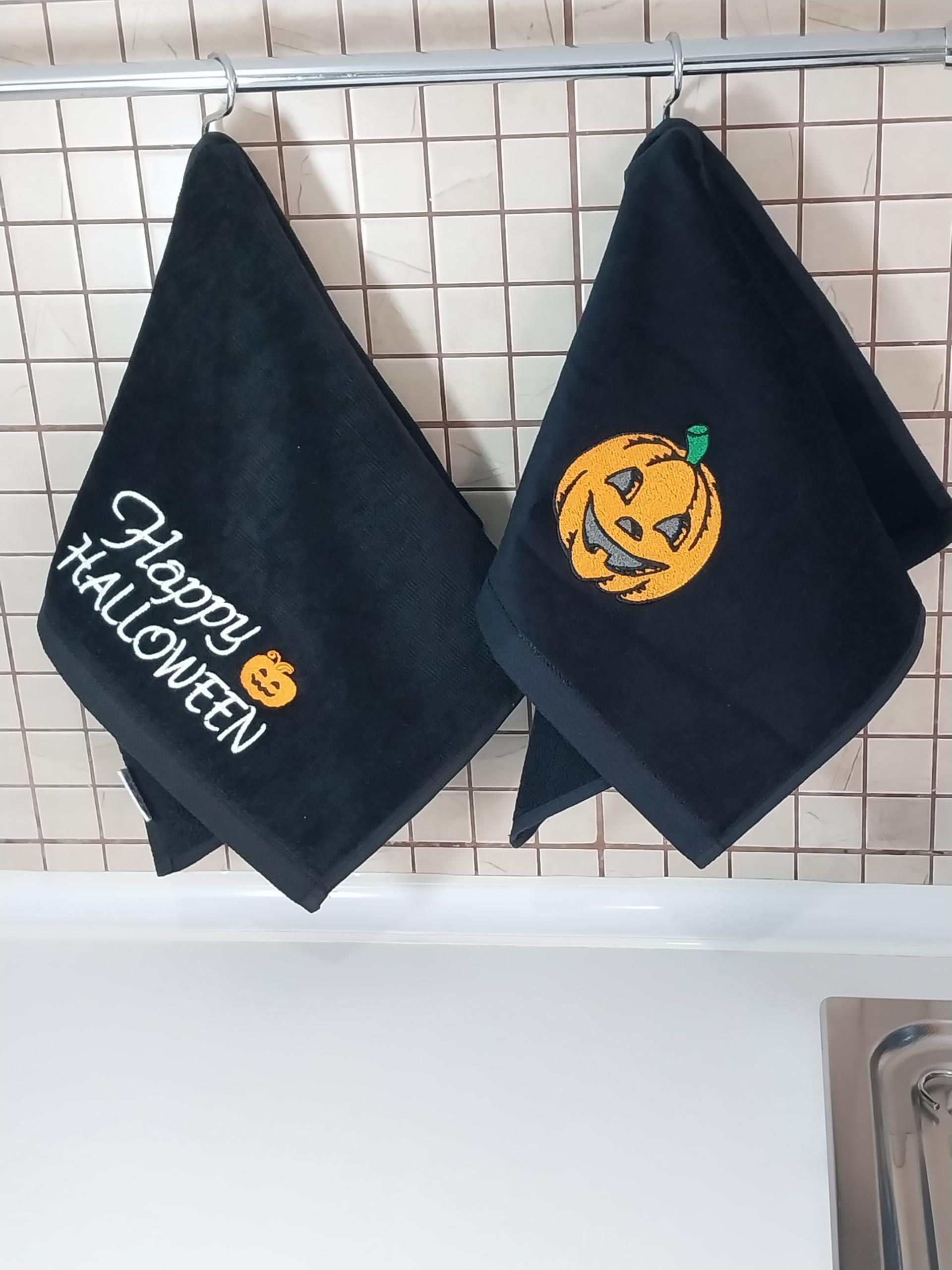 Towland Ticaret 2 Pack Happy Halloween Hand Towels, 100% Soft Cotton, Basket Stuffers, (12X20 Inches) Decor Hand Towels Gift Packed, Decorative Hand Towels, Ideal for Kitchen and Bathroom Use (Orange, 2)
